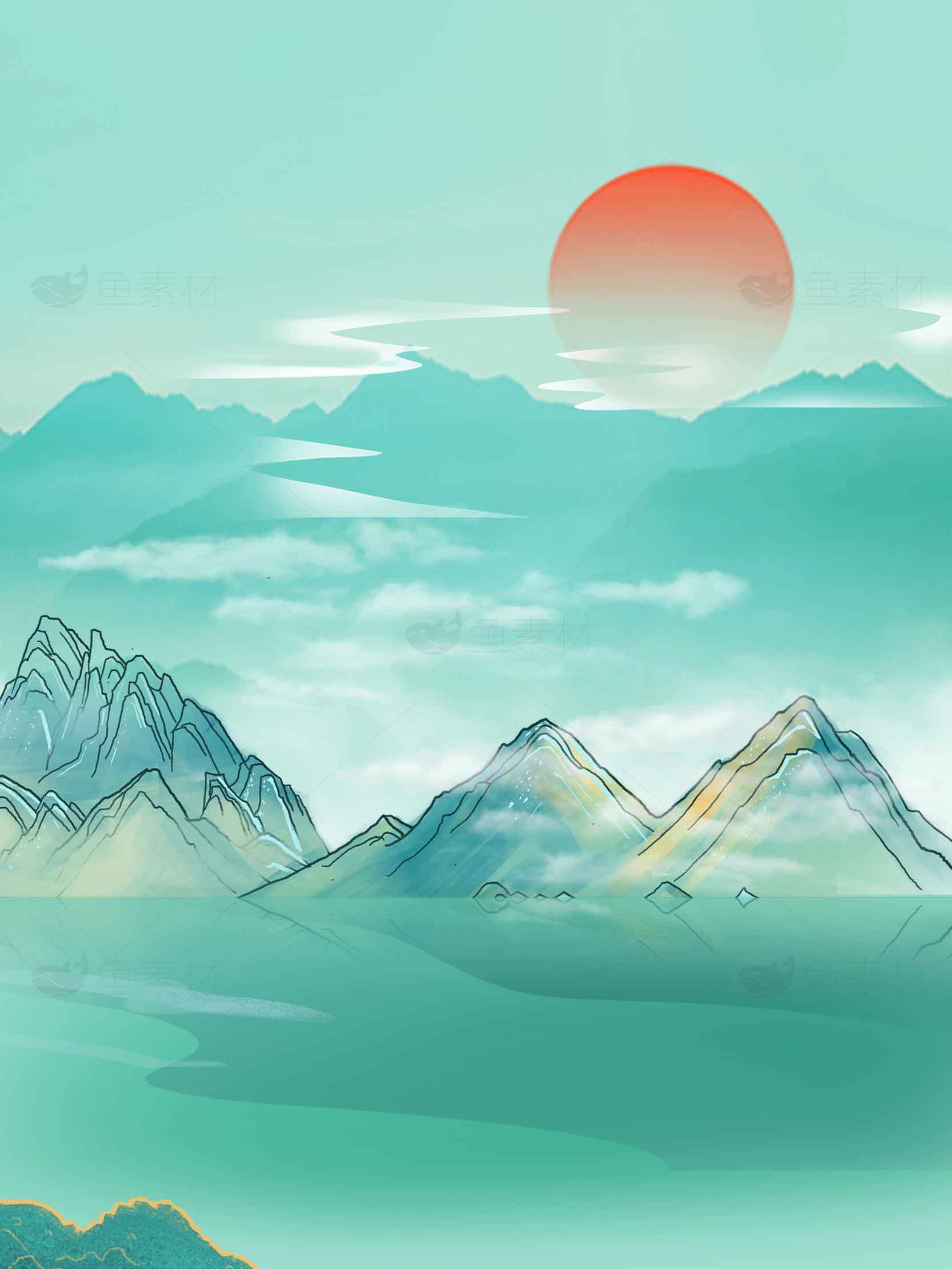 高清中国风山水画背景唯美图片素材