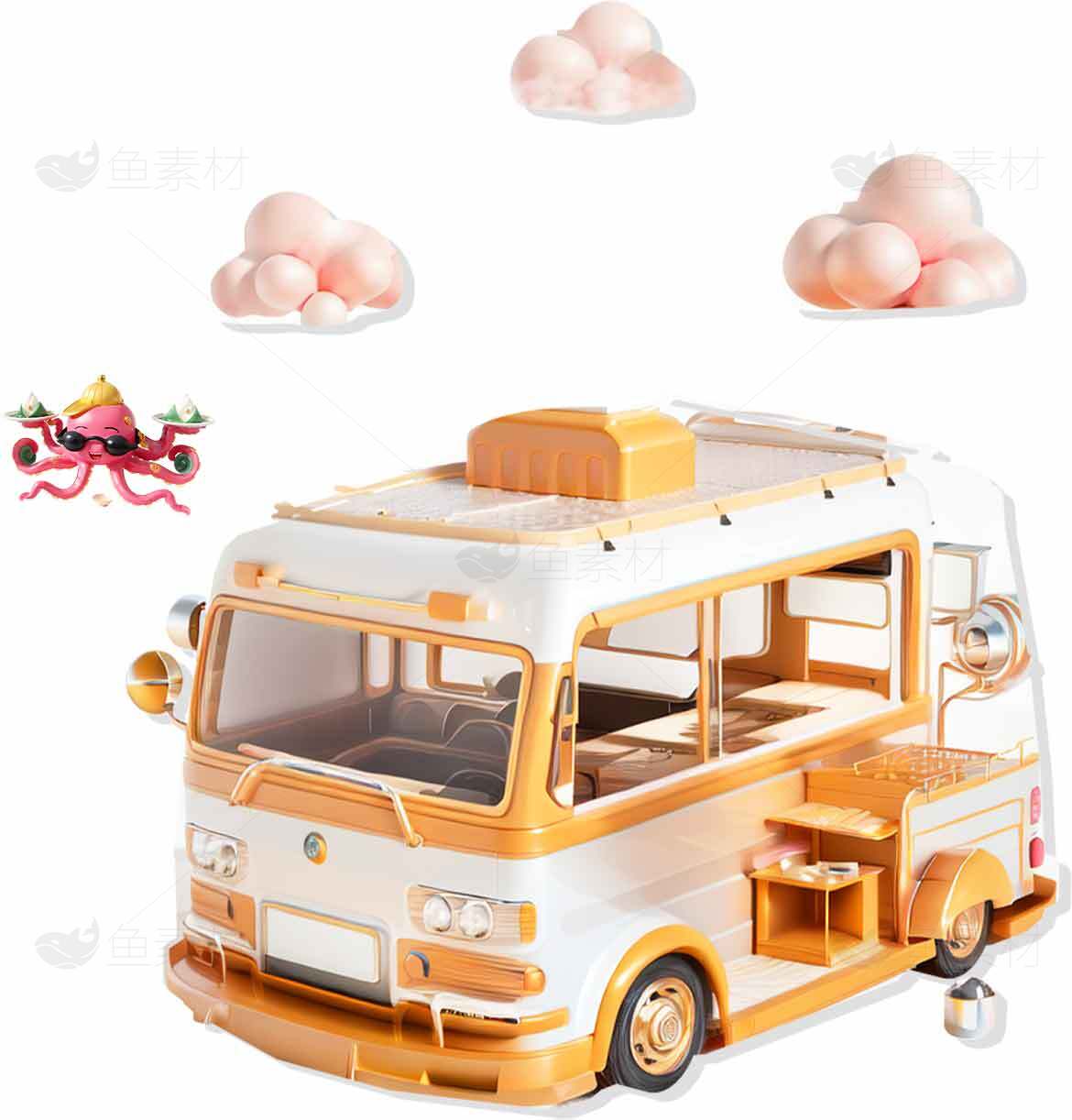 创意迷你橙色餐车模型图片素材