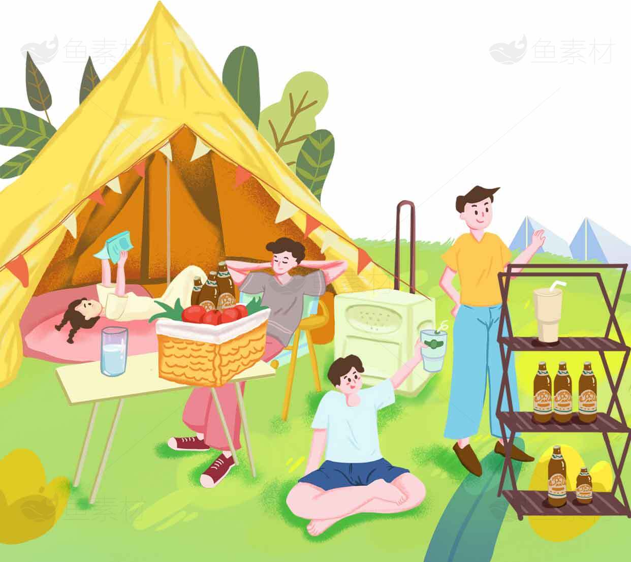 户外露营休闲场景插画素材
