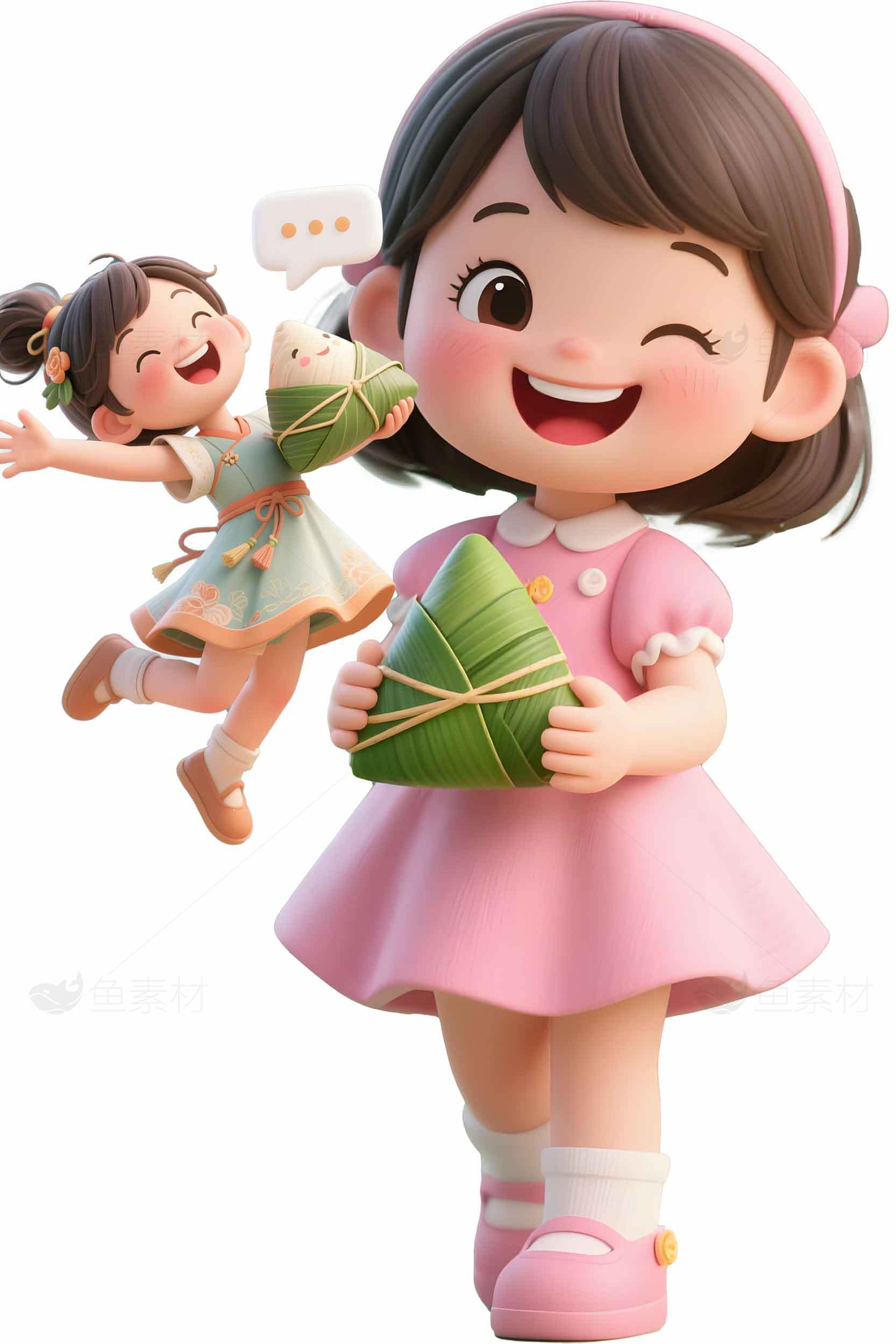 卡通女孩手持粽子插画设计素材
