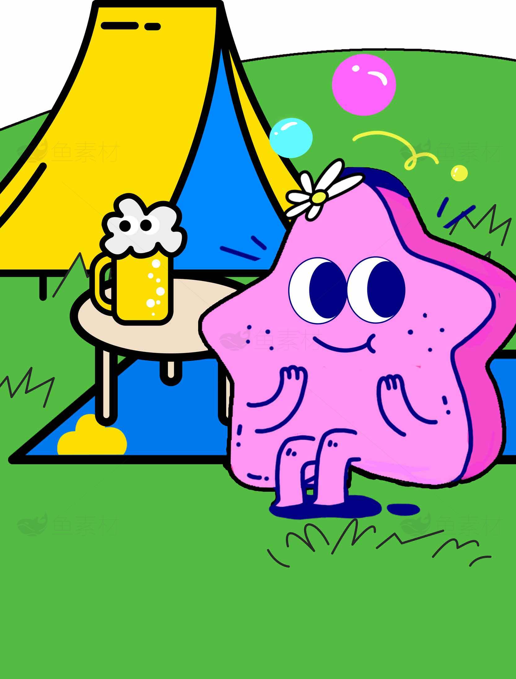 卡通星星角色户外露营趣味插画素材