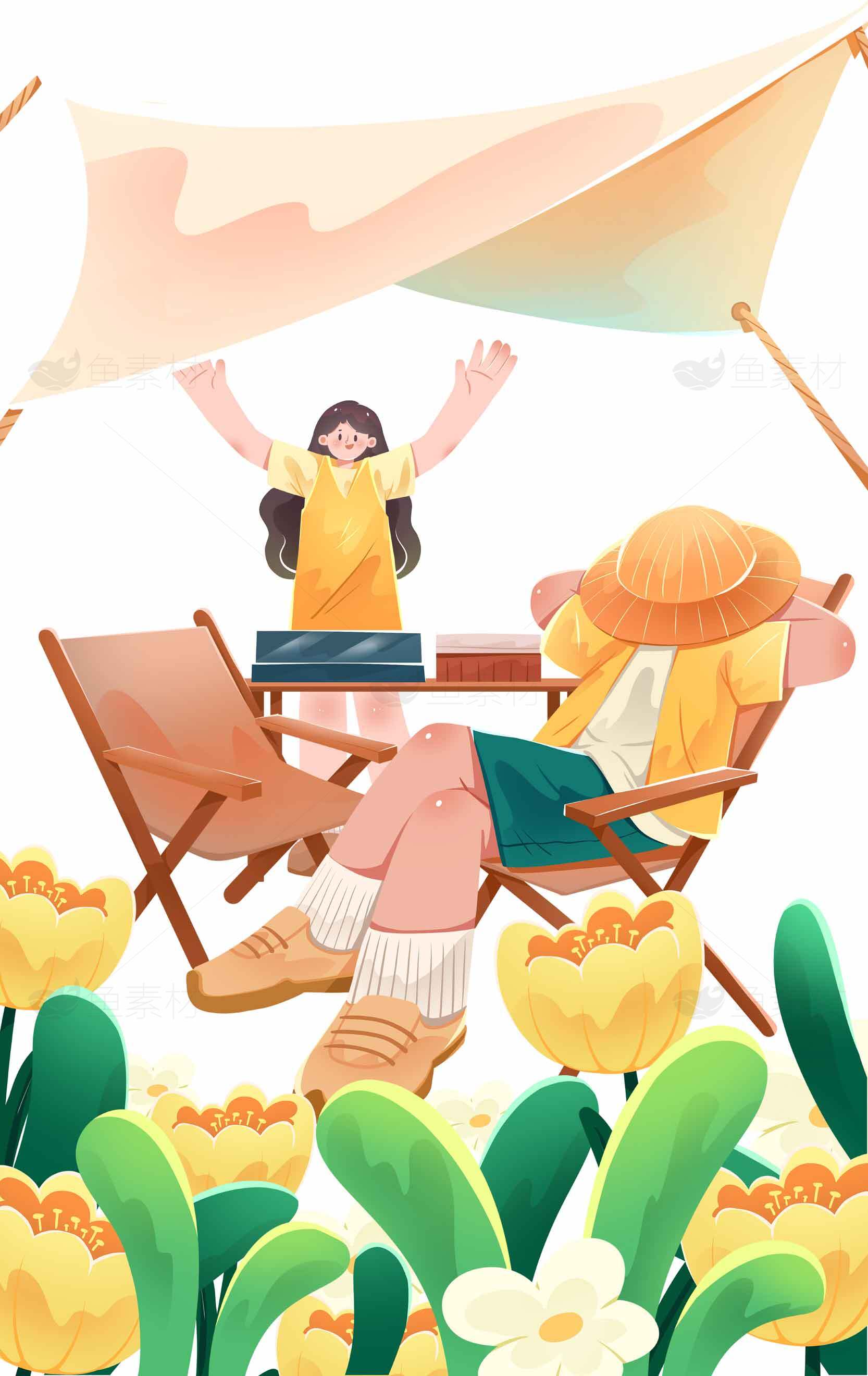 春日野营休闲时光插画素材