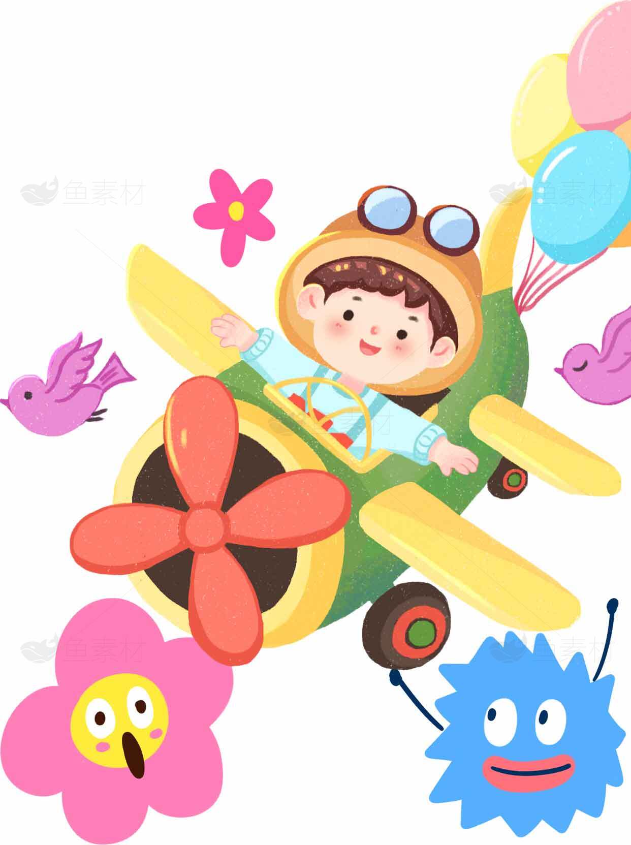 儿童飞机卡通插画素材图片