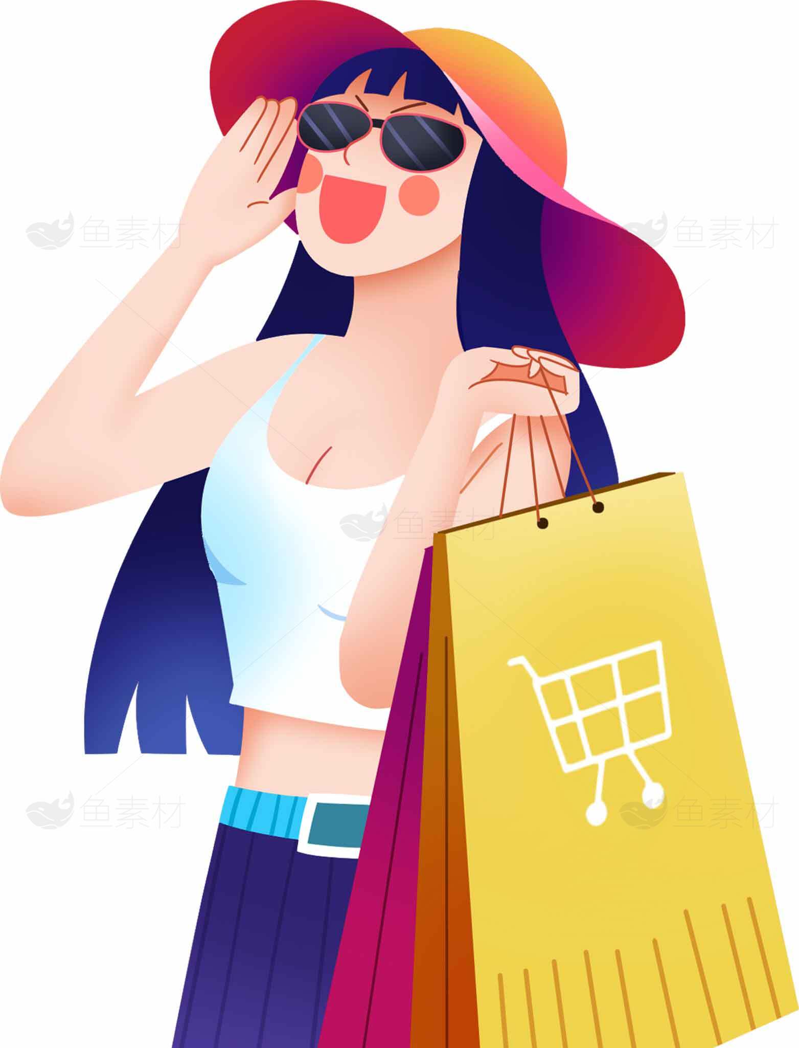 女性时尚购物插画设计素材
