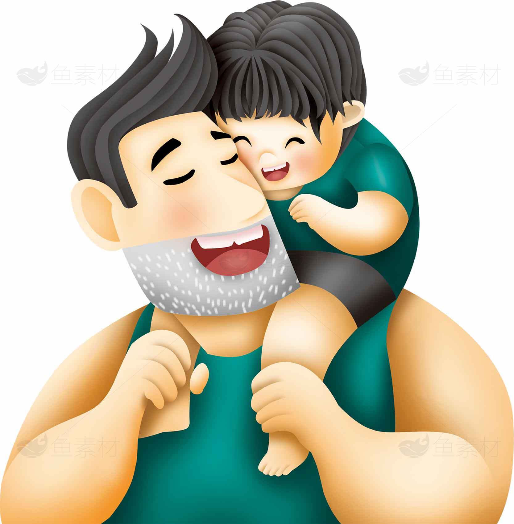 父爱温馨插画设计：父亲与孩子的亲密时光素材
