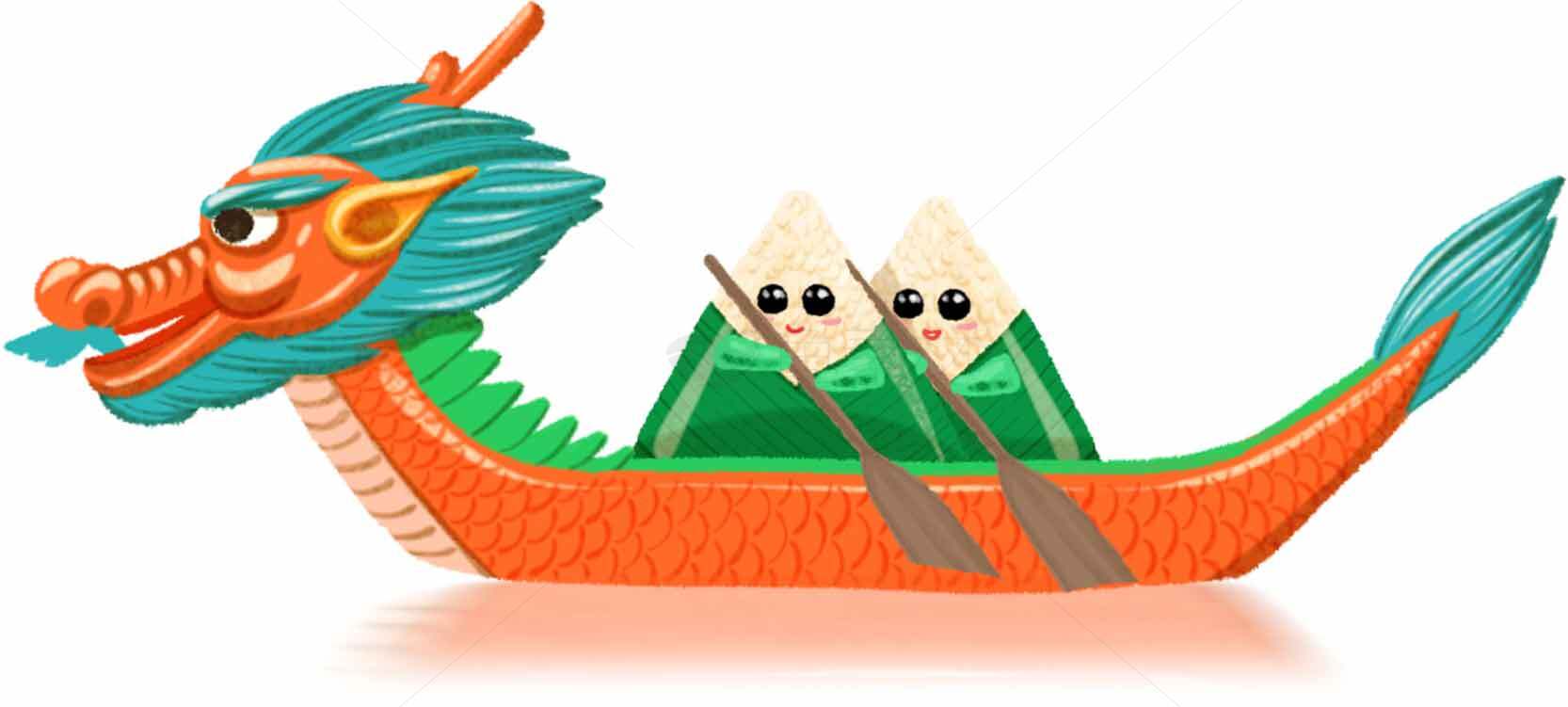 端午节龙舟竞渡与传统美味粽子插画素材