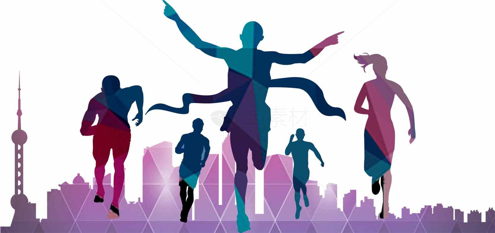 上海马拉松赛跑剪影设计素材