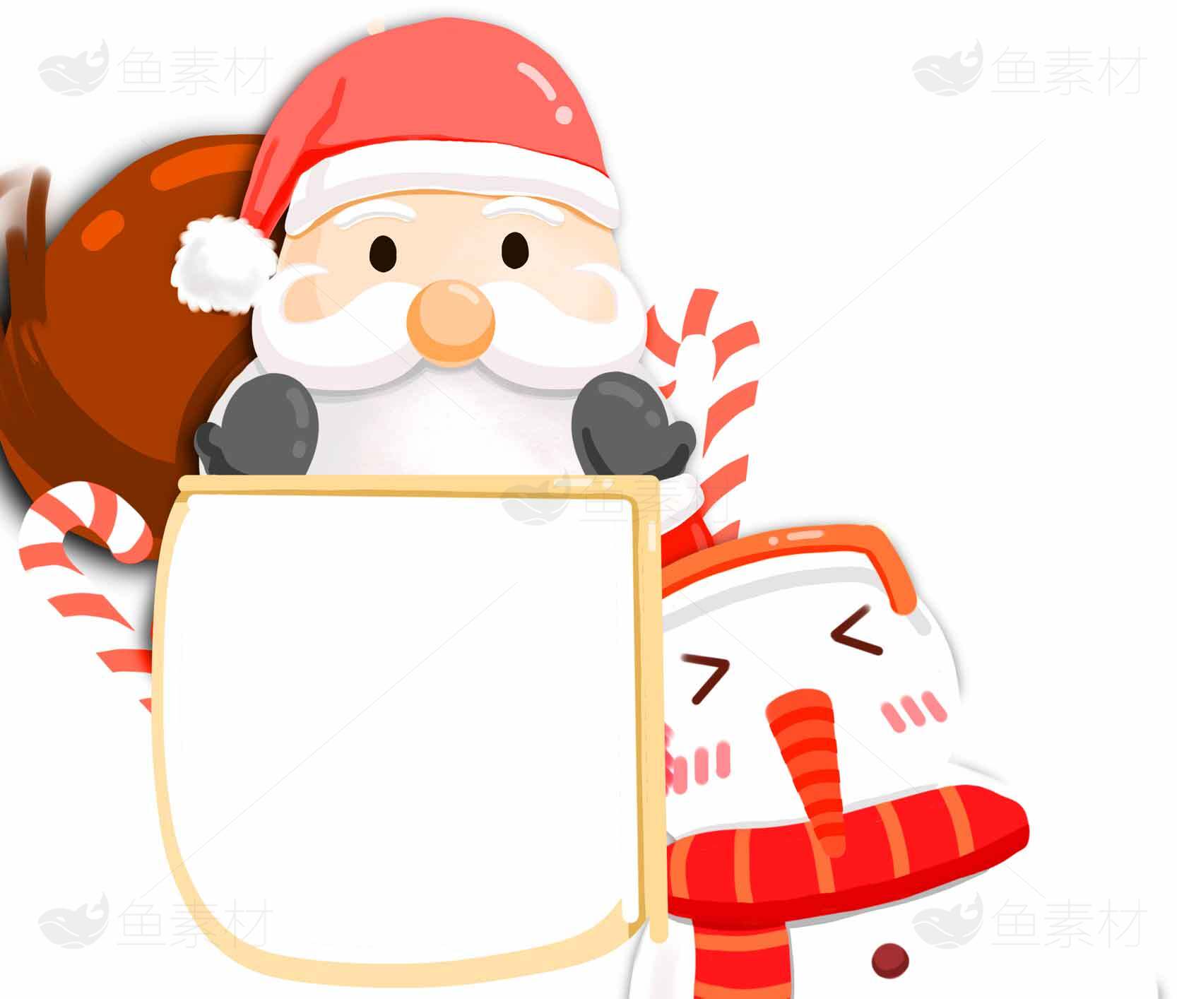 圣诞节卡通插画：圣诞老人和雪人背景设计素材