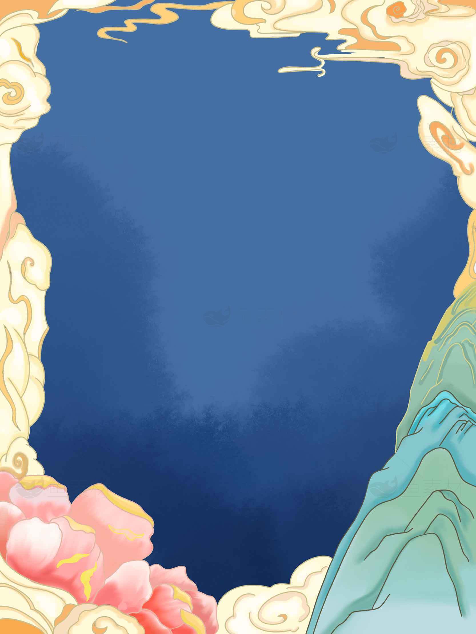 中国风蓝色背景插画设计素材
