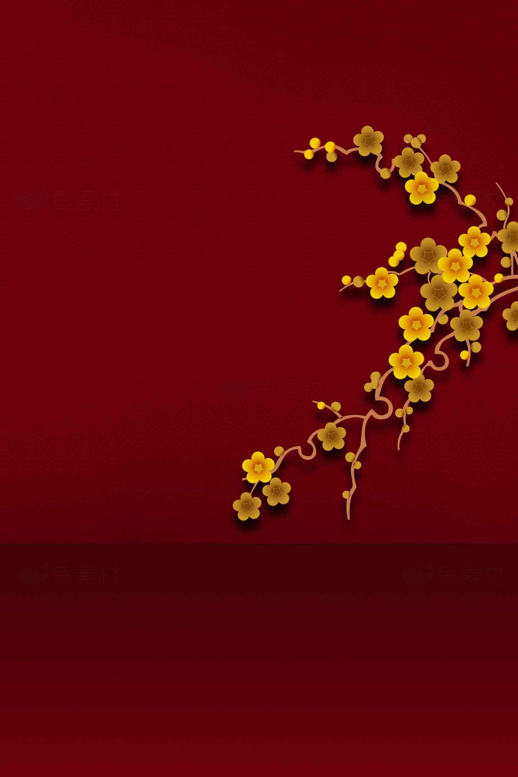 红色背景与金色花卉设计图片素材