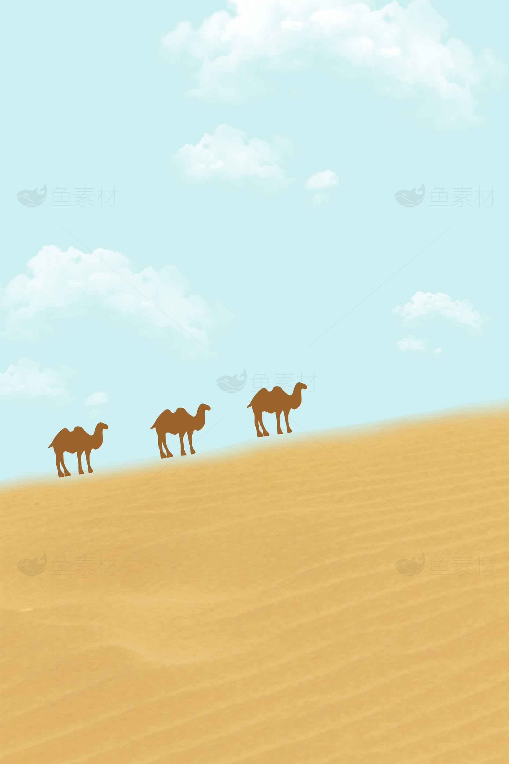 沙漠中的骆驼与蓝天背景图片素材