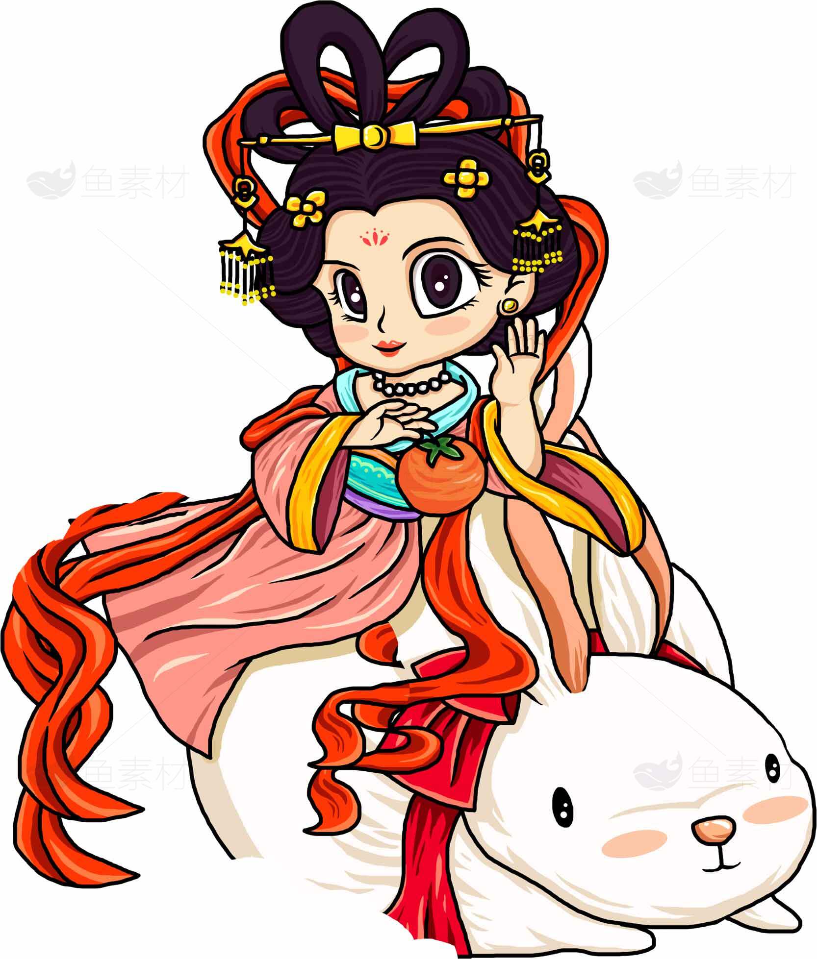 古风兔子插画：中秋节创意设计素材