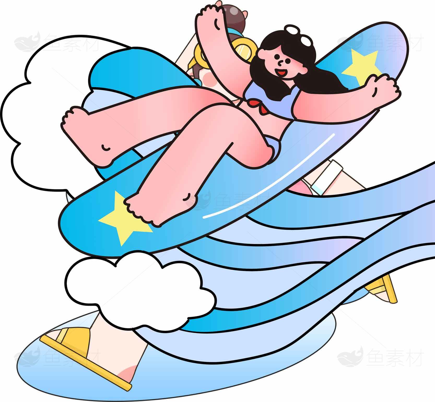 卡通风格女孩飞行插画设计素材