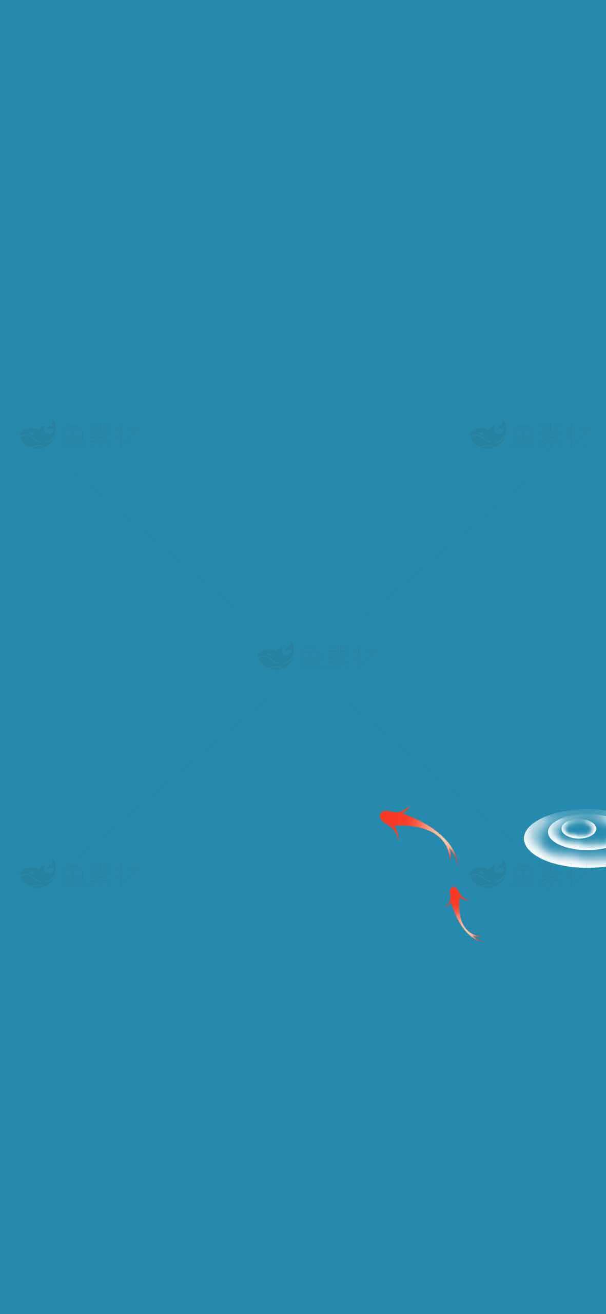 简约蓝色背景与红色锦鲤插画设计素材