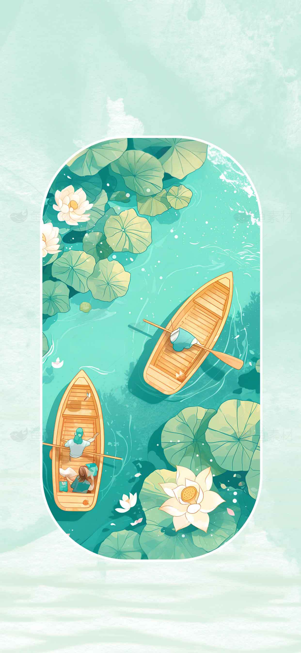 清新荷塘小舟插画背景图片素材