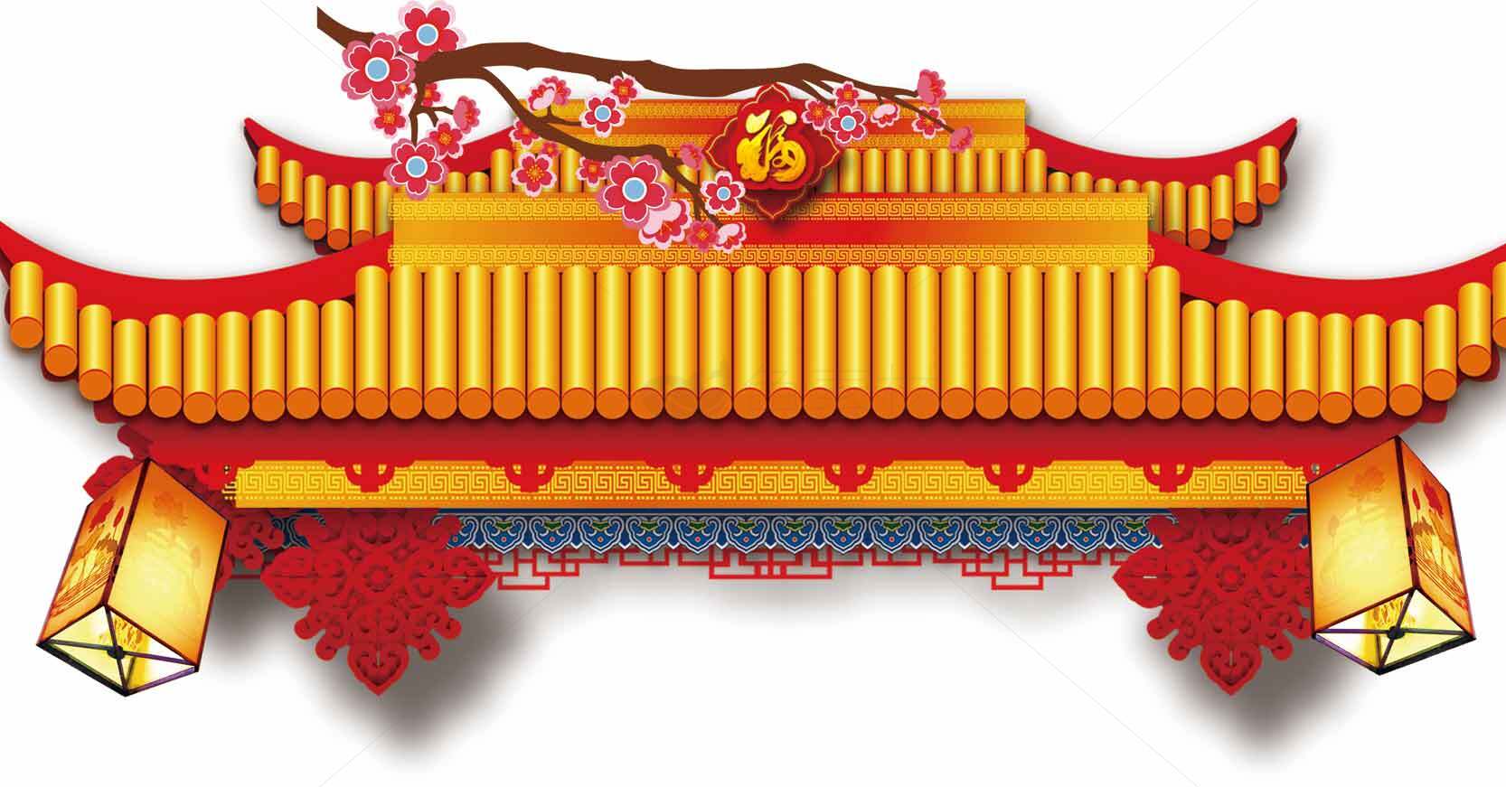 中国传统建筑与春节装饰元素素材