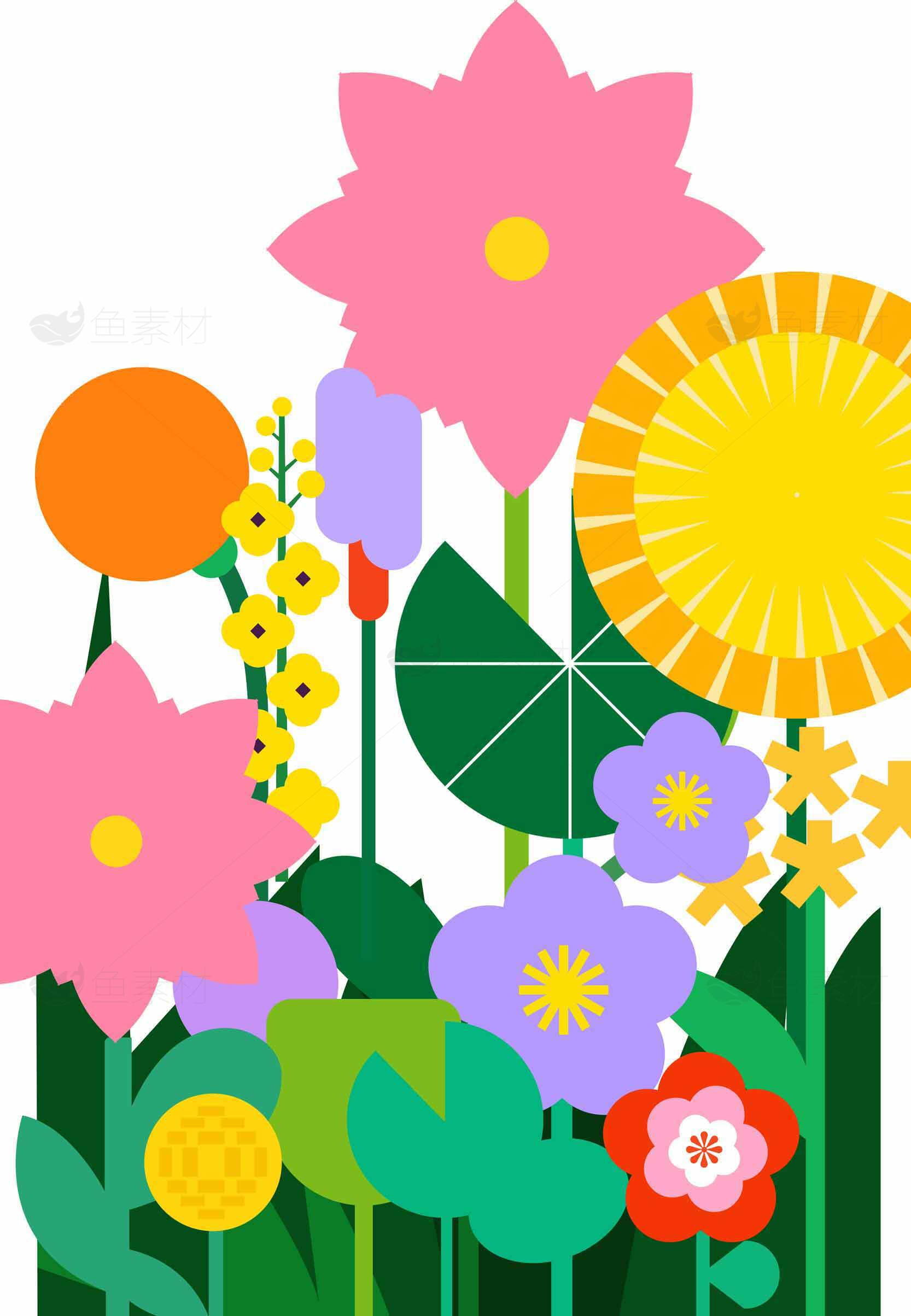 彩色花卉插画设计：春日自然艺术素材