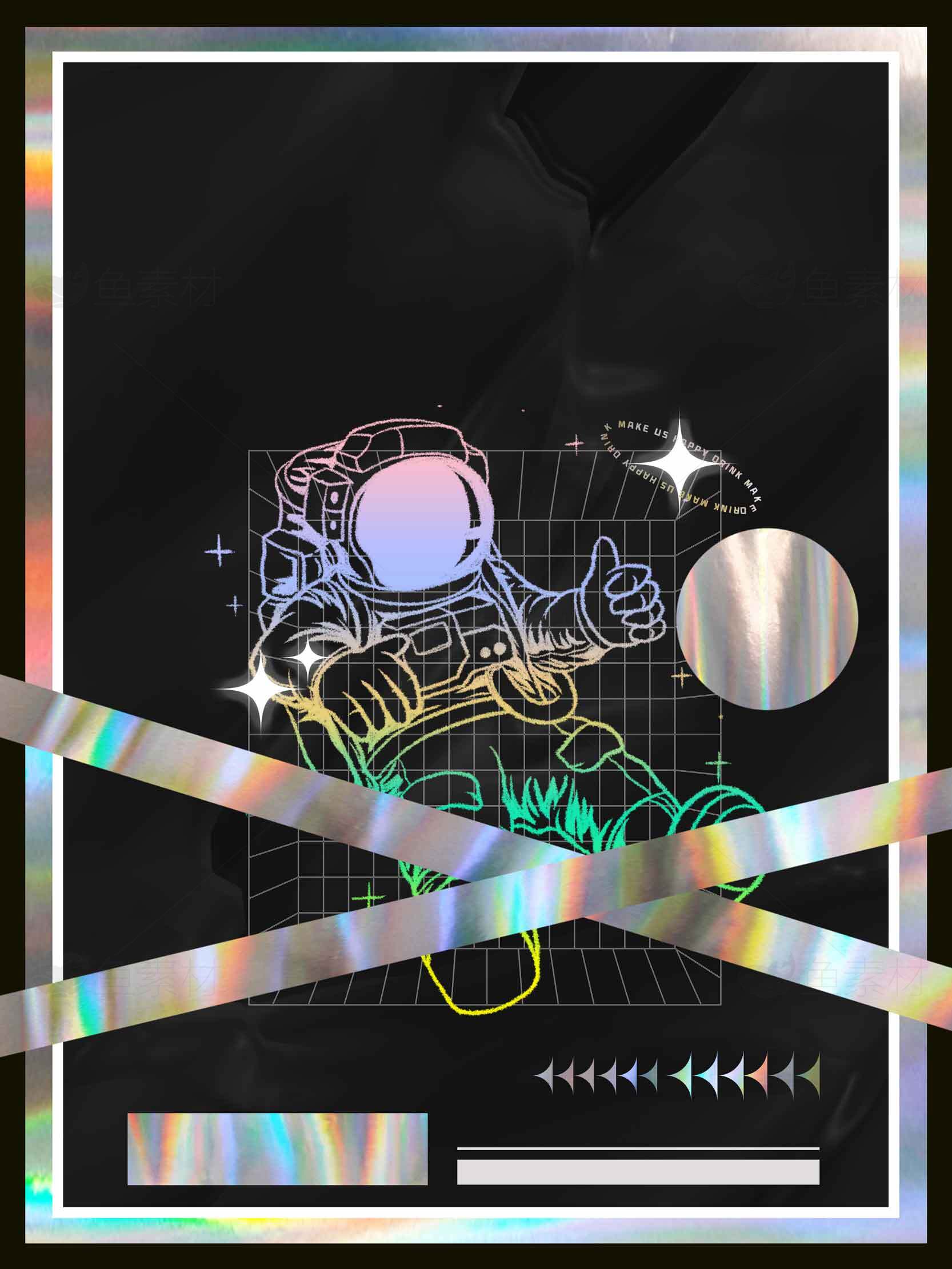 未来感宇航员插画设计-黑色与炫彩光泽的完美结合素材