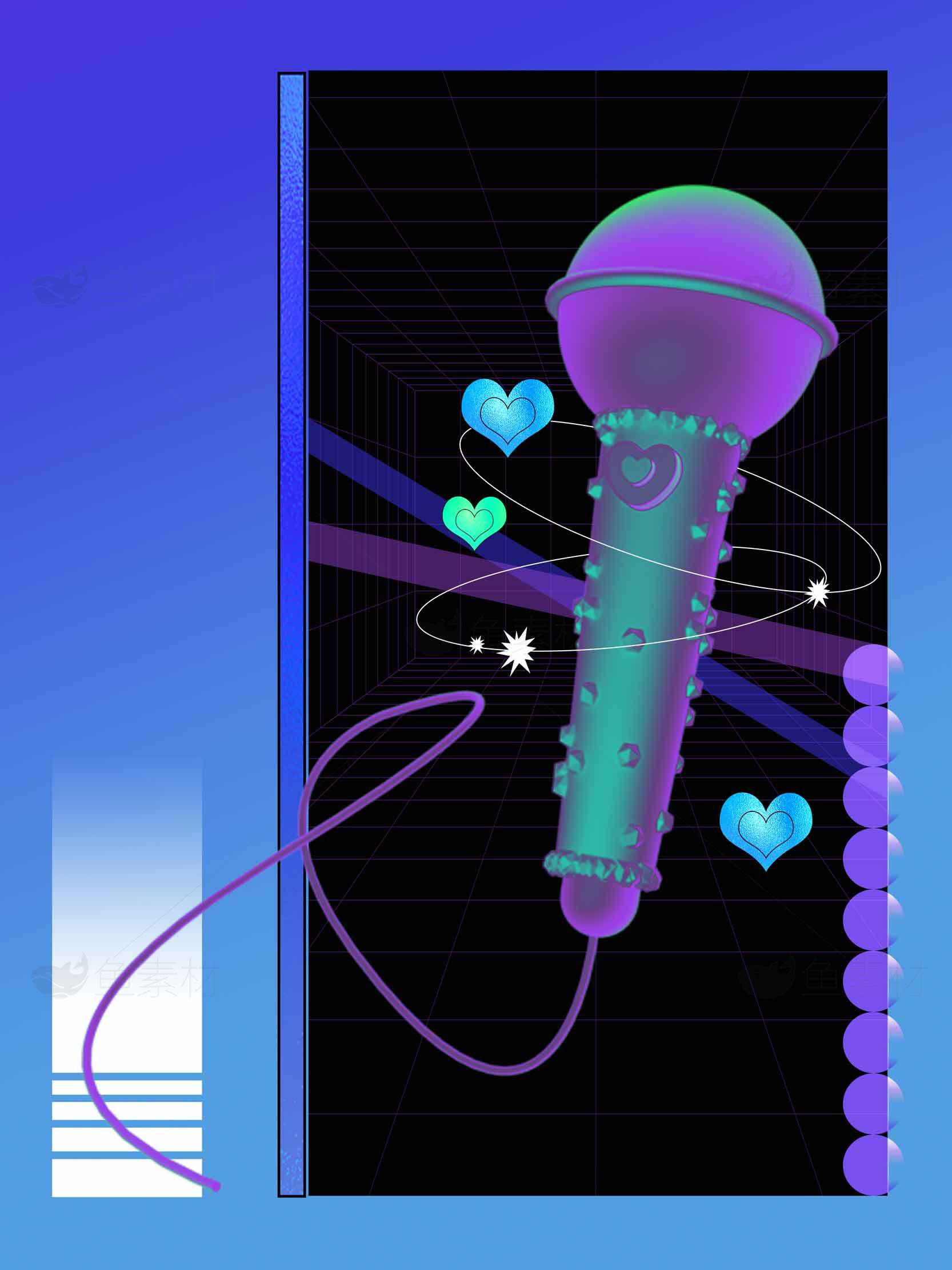 霓虹风格麦克风插画设计素材