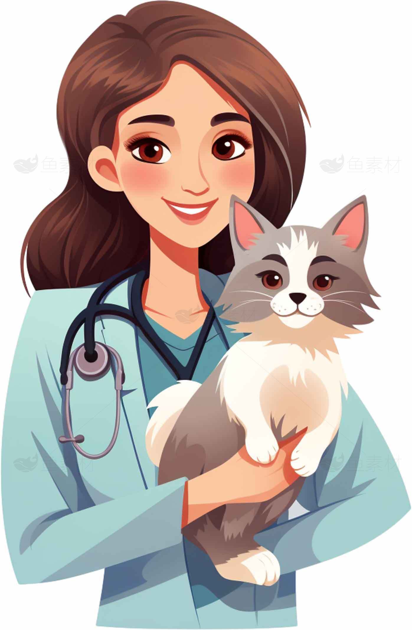 宠物医生与可爱猫咪插画素材