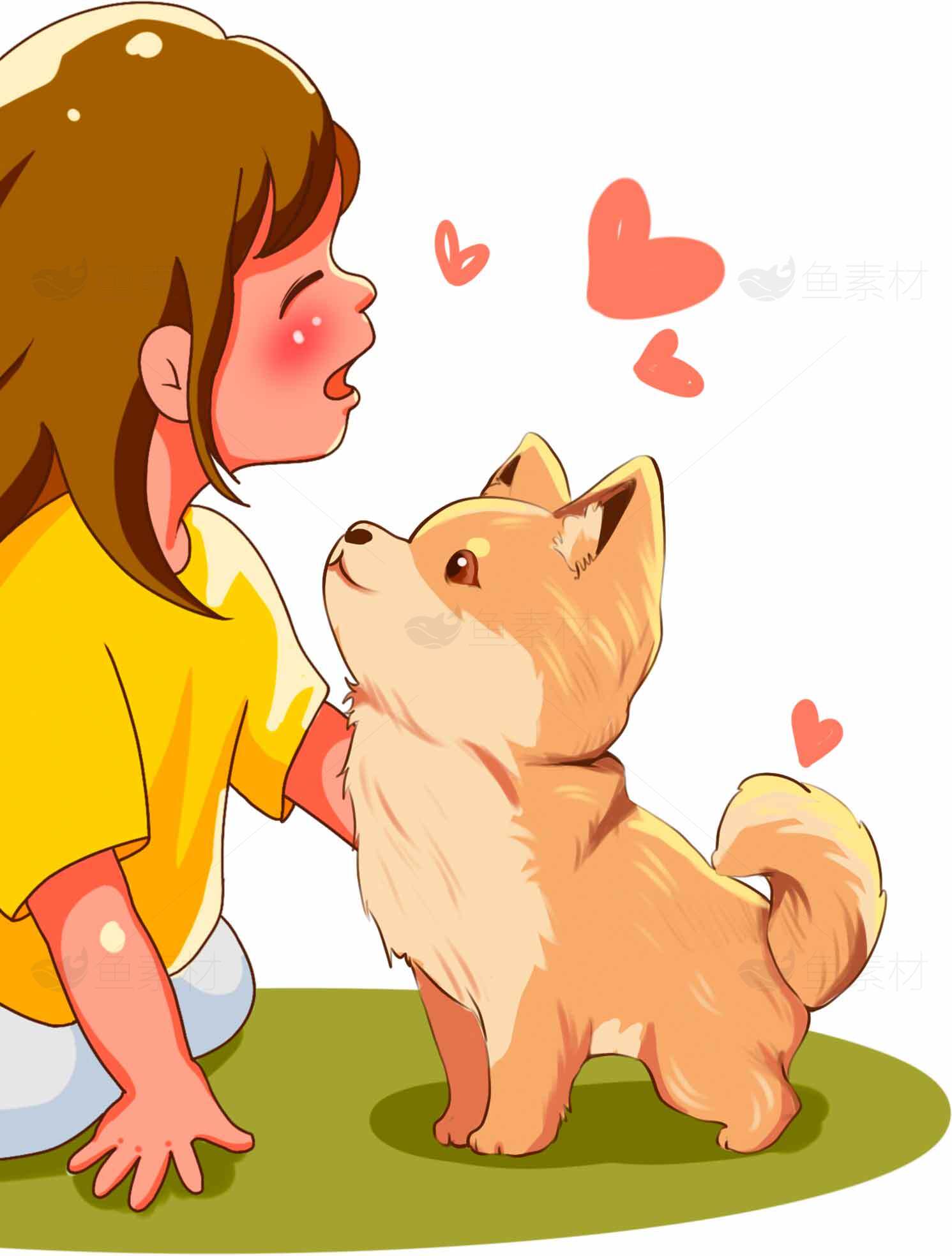 可爱狗狗与主人互动插画素材