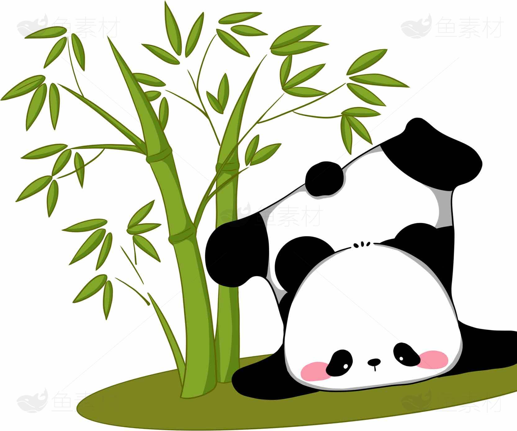 可爱熊猫与竹子插画图片素材