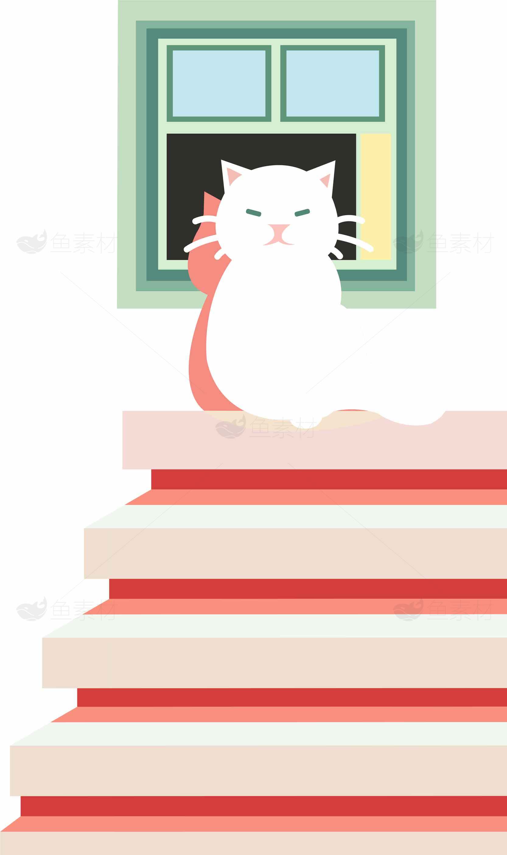 窗台上的慵懒白猫插画图片素材