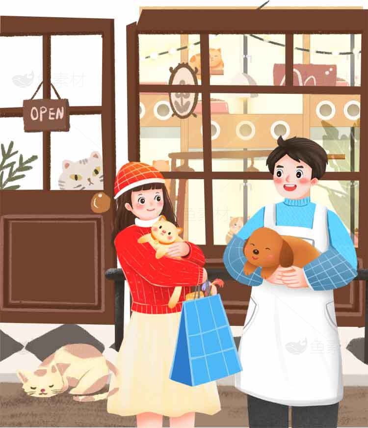 宠物店温馨场景插画素材