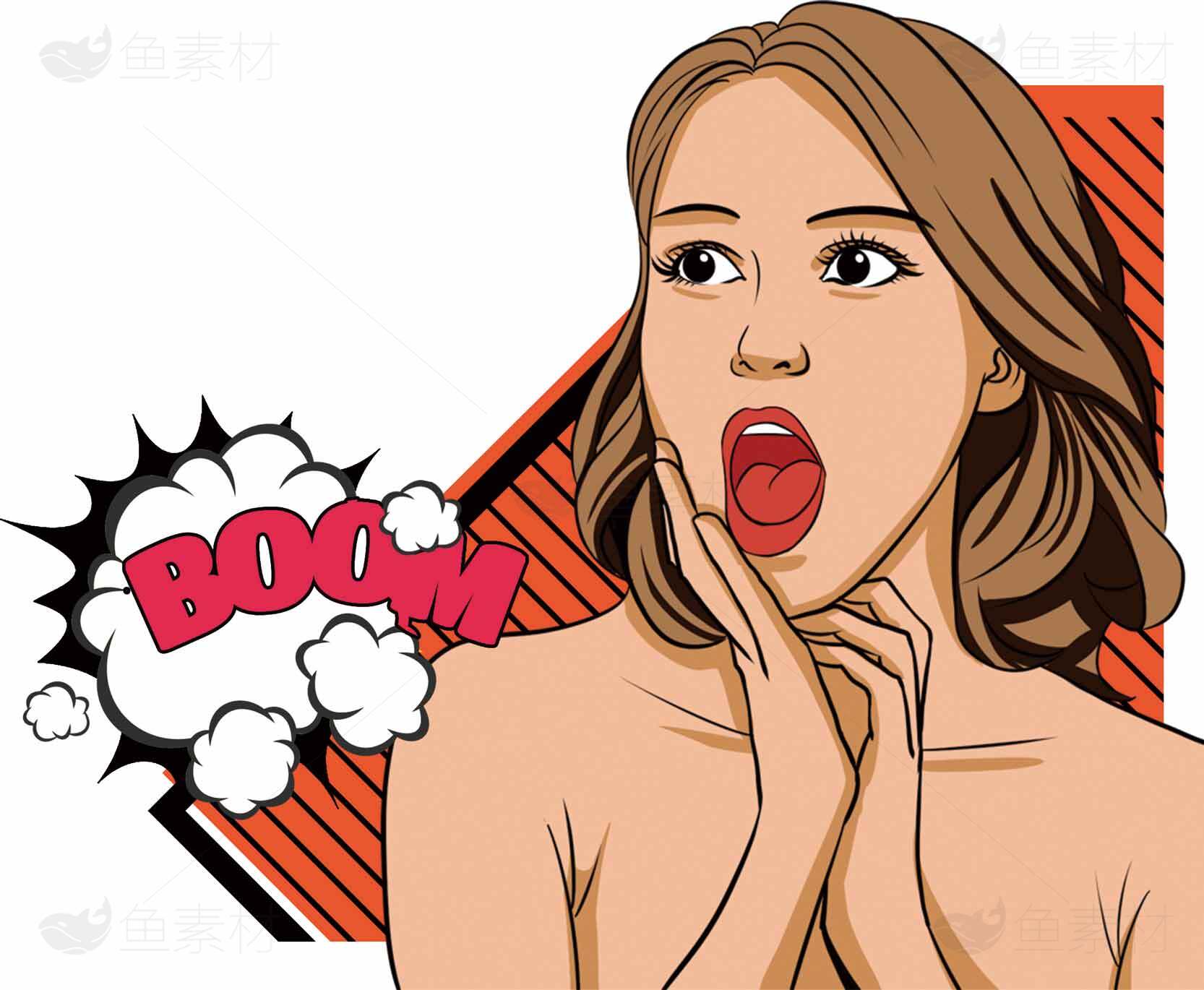 复古漫画风格女性插画设计素材