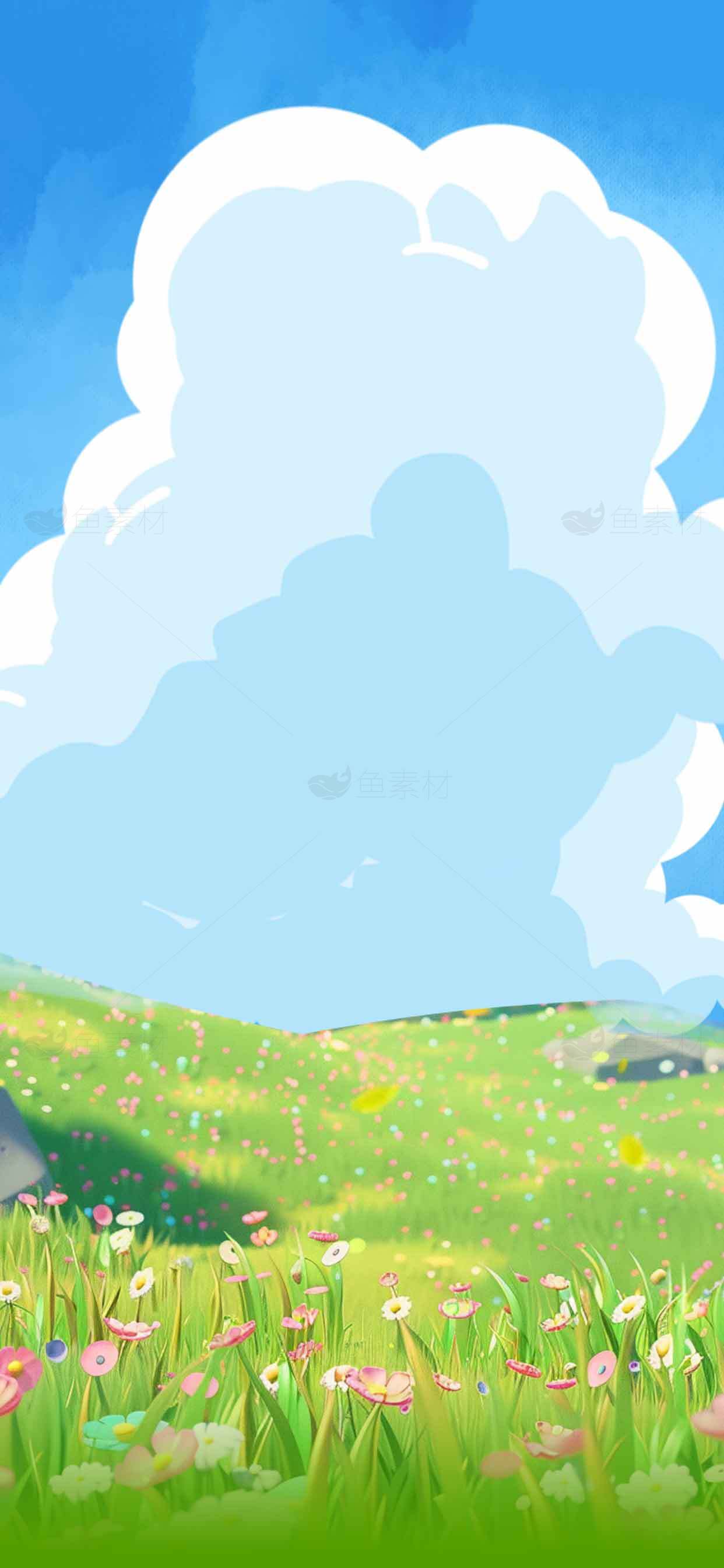 春日田野风景插画背景图片素材