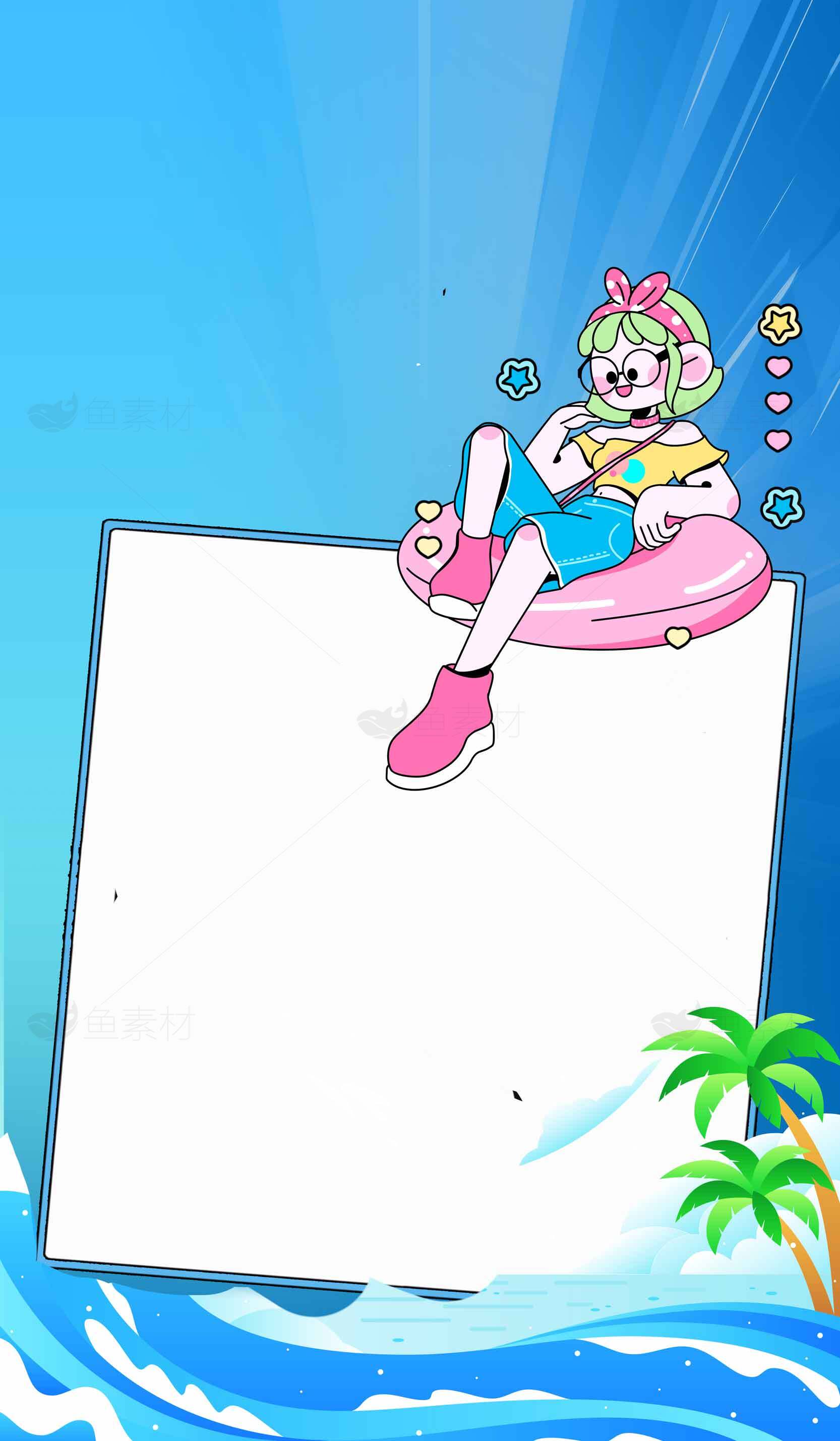 夏日卡通风格海滩背景模板素材