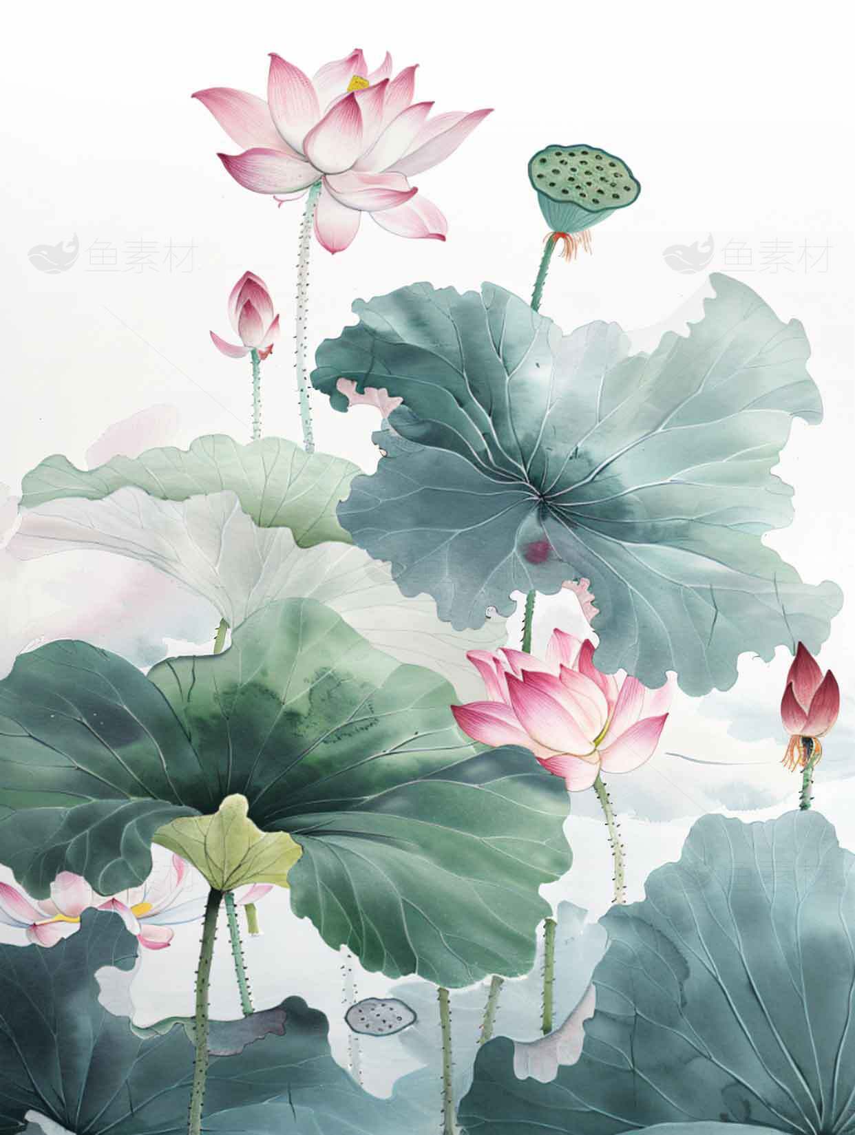 唯美荷花水墨画图片欣赏素材