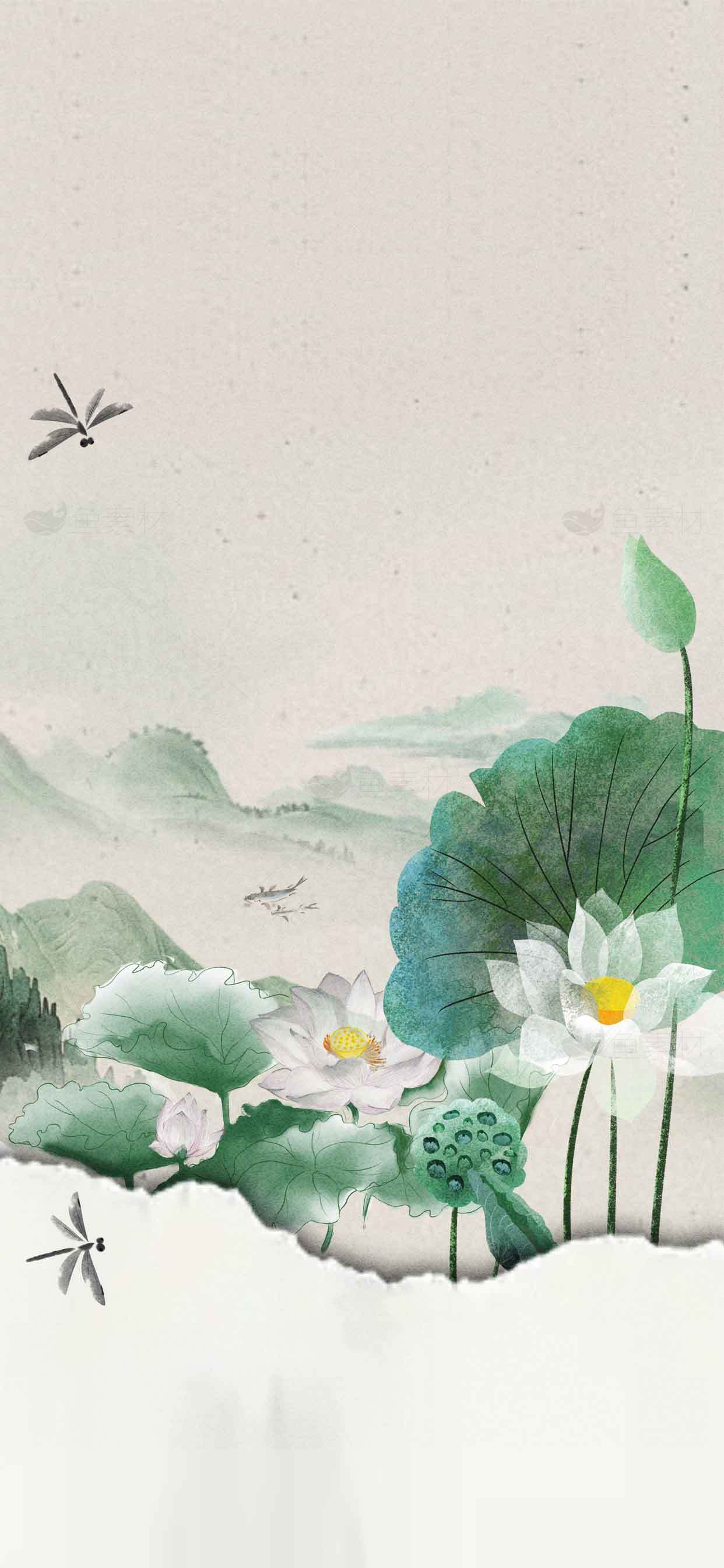 水墨荷花背景图片中国风风格素材