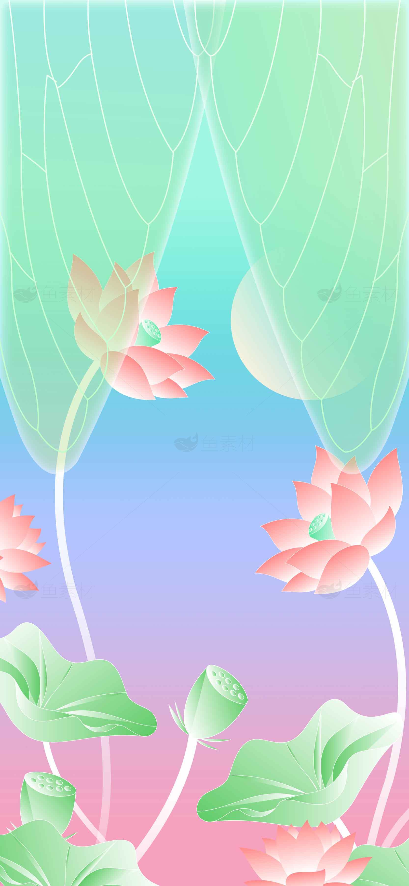 荷花唯美插画设计与渐变背景艺术素材