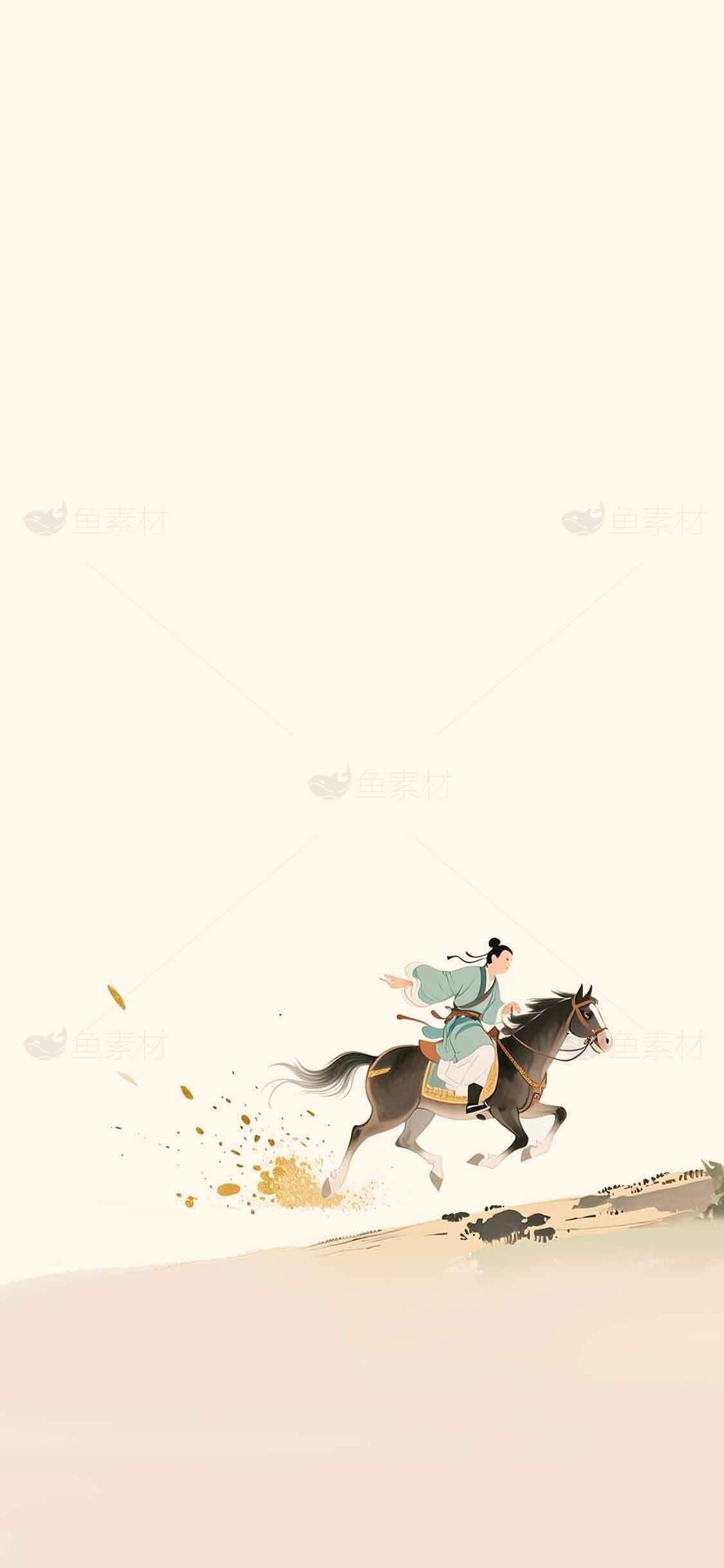 古风骑马人物插画唯美壁纸素材