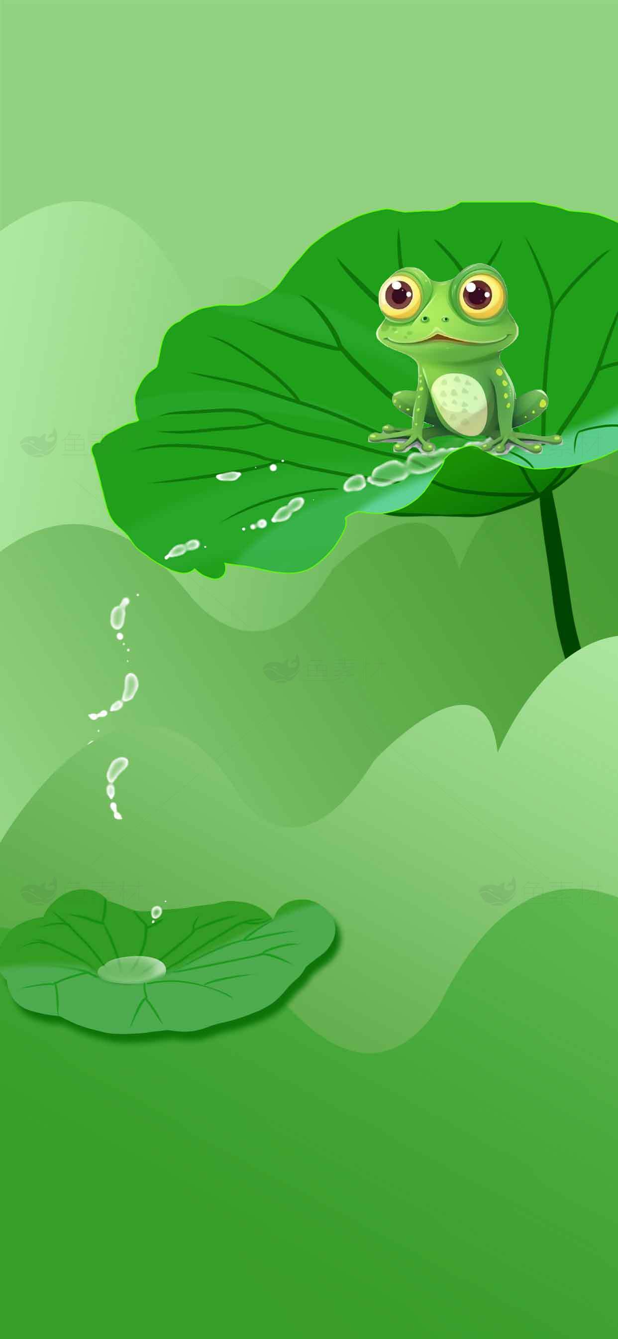 可爱青蛙与荷叶插画背景图片素材