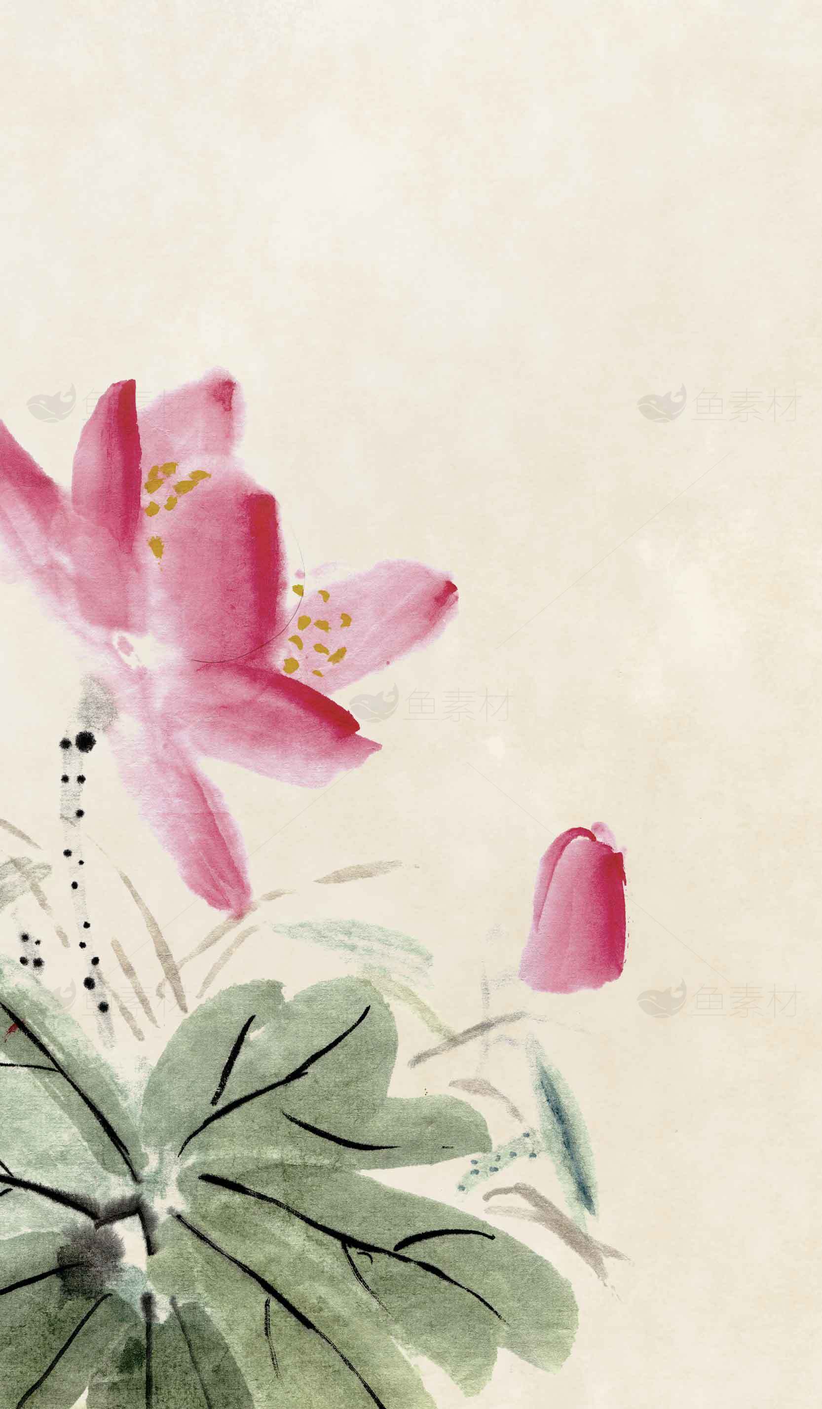 中国传统荷花水墨画高清图片素材