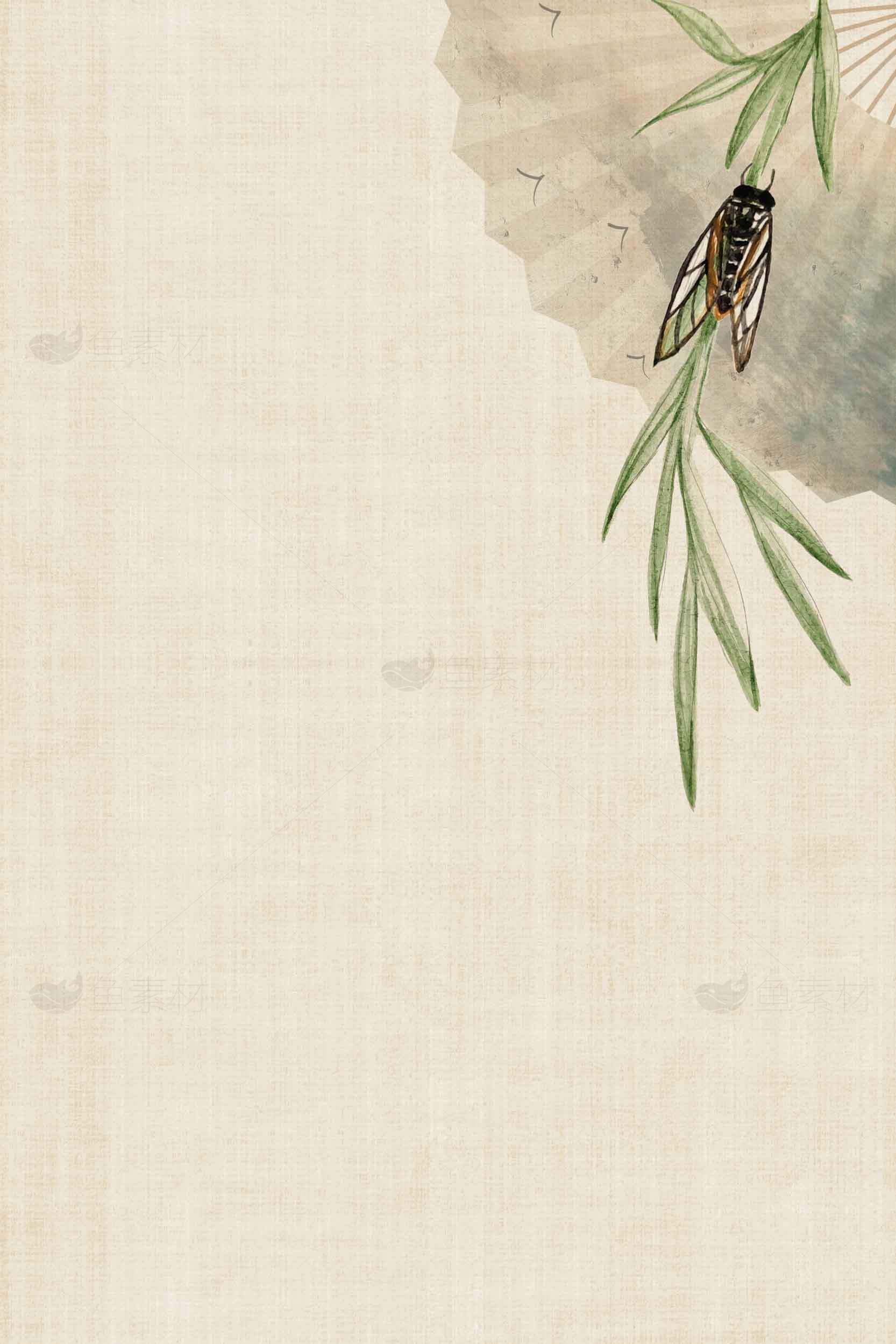 中国风水墨画蝉与竹叶背景图片素材