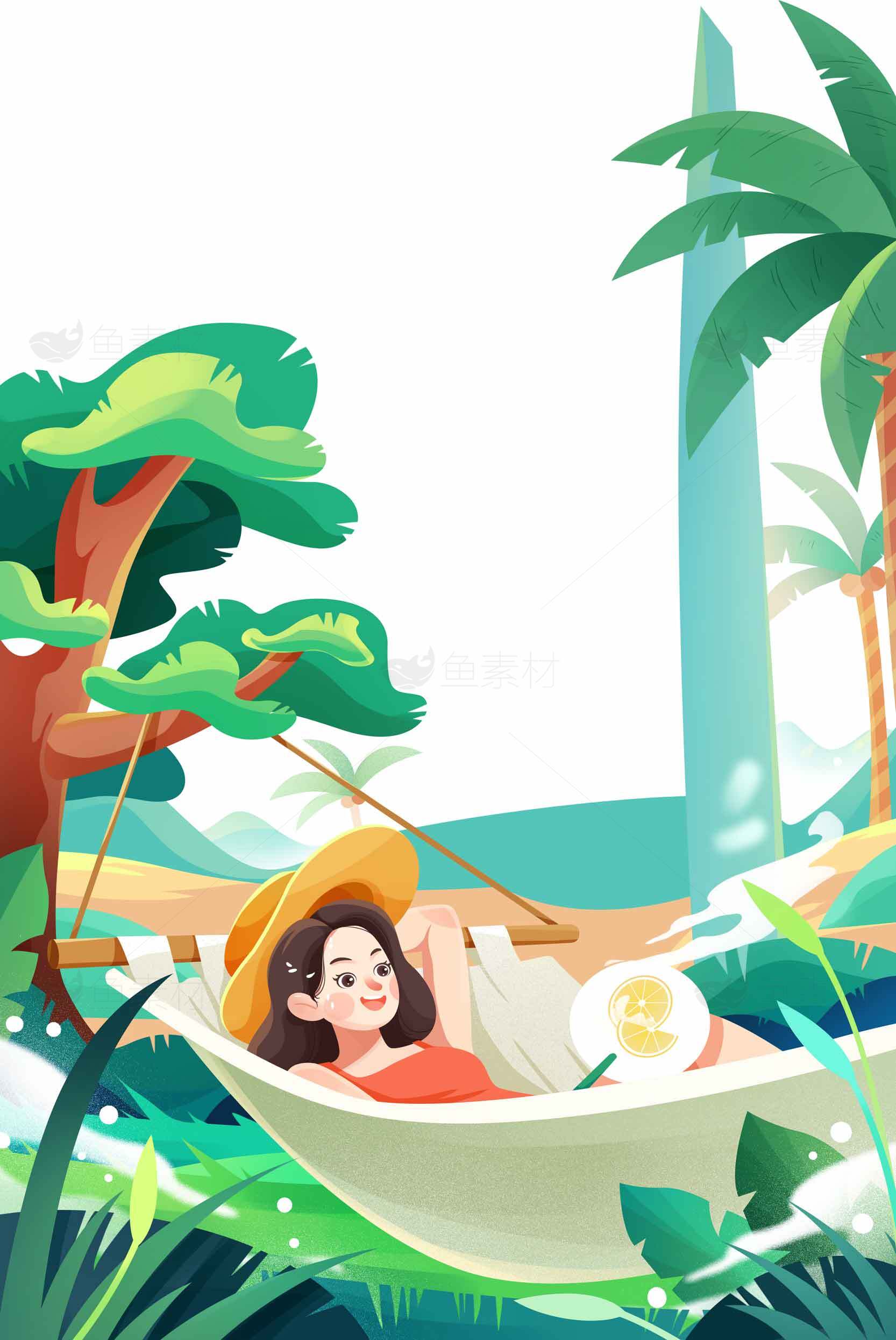 夏日田园风光中的悠闲吊床时光素材