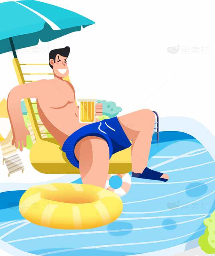 夏日泳池休闲场景插画设计素材