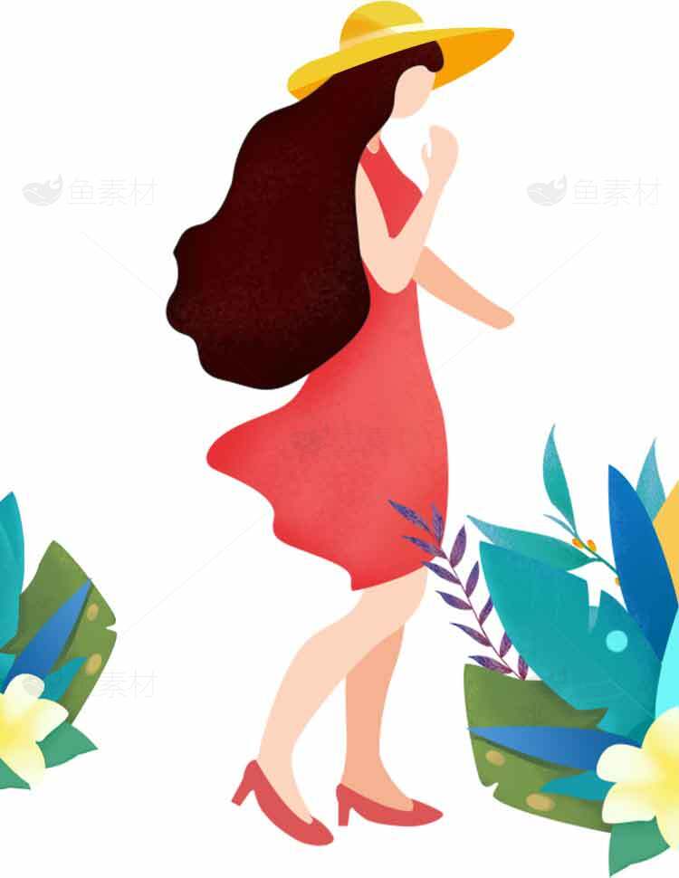 夏日红裙女孩插画设计素材