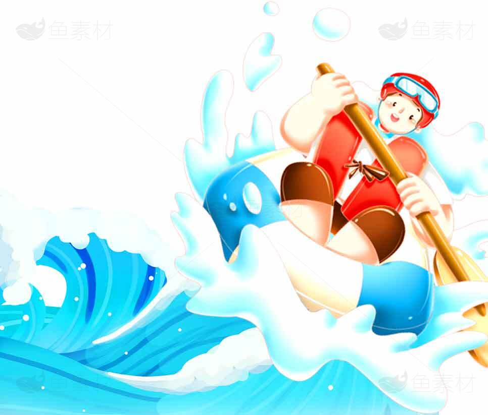卡通皮划艇运动插画设计素材