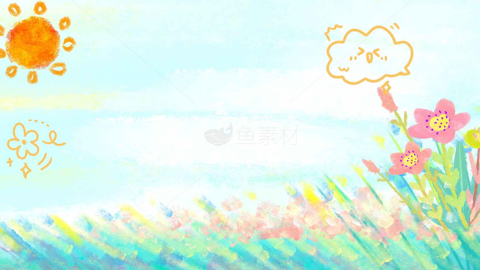 春日田野手绘风景背景图片素材