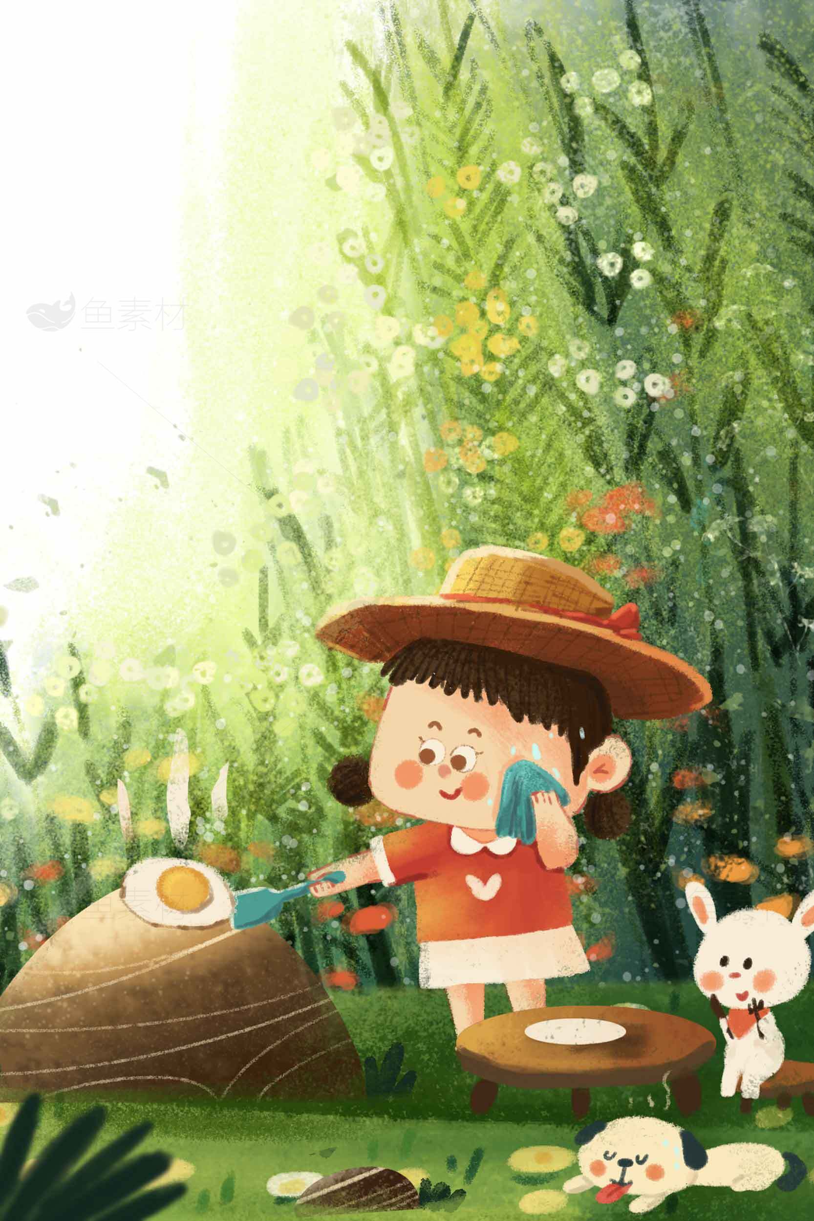 田园风光中的童趣插画素材