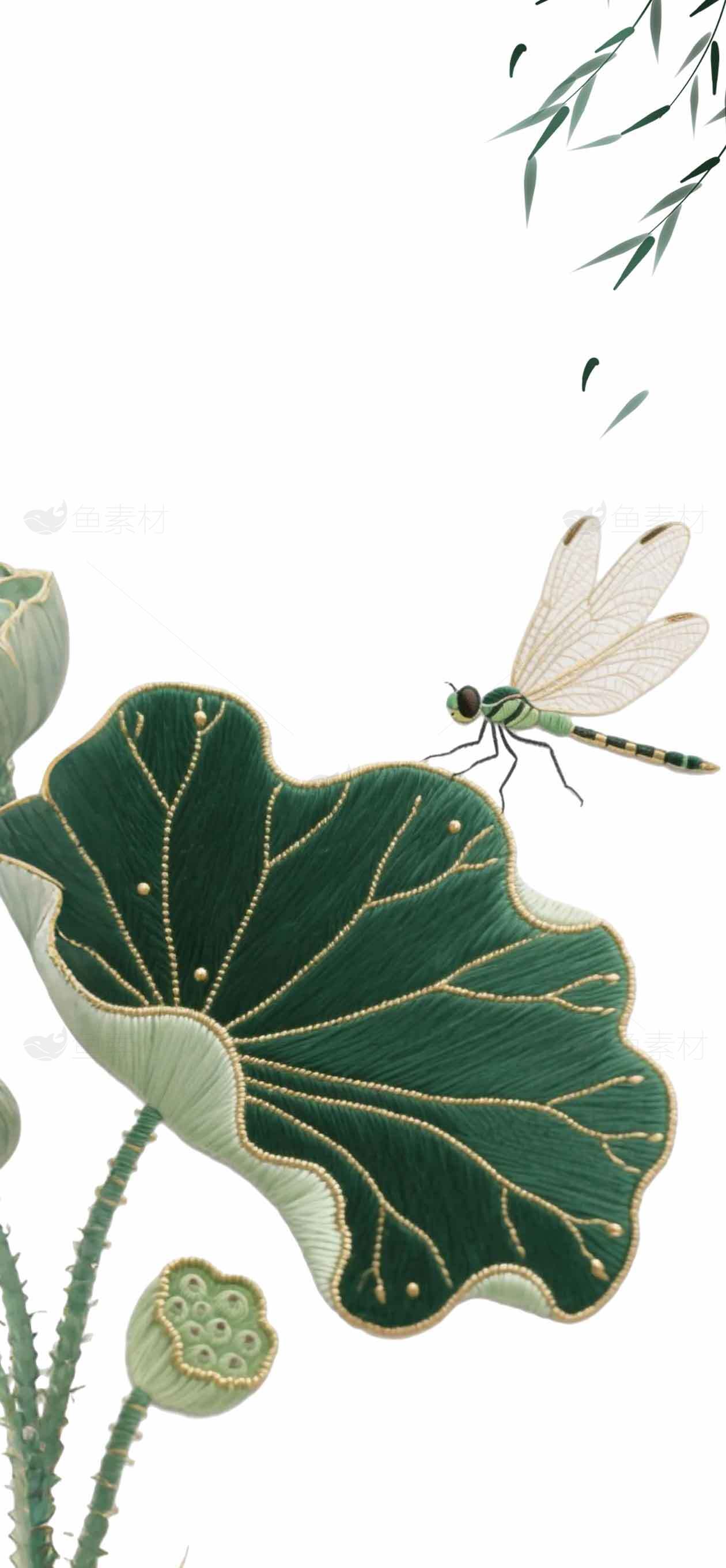 唯美荷花与蜻蜓国风插画图片素材