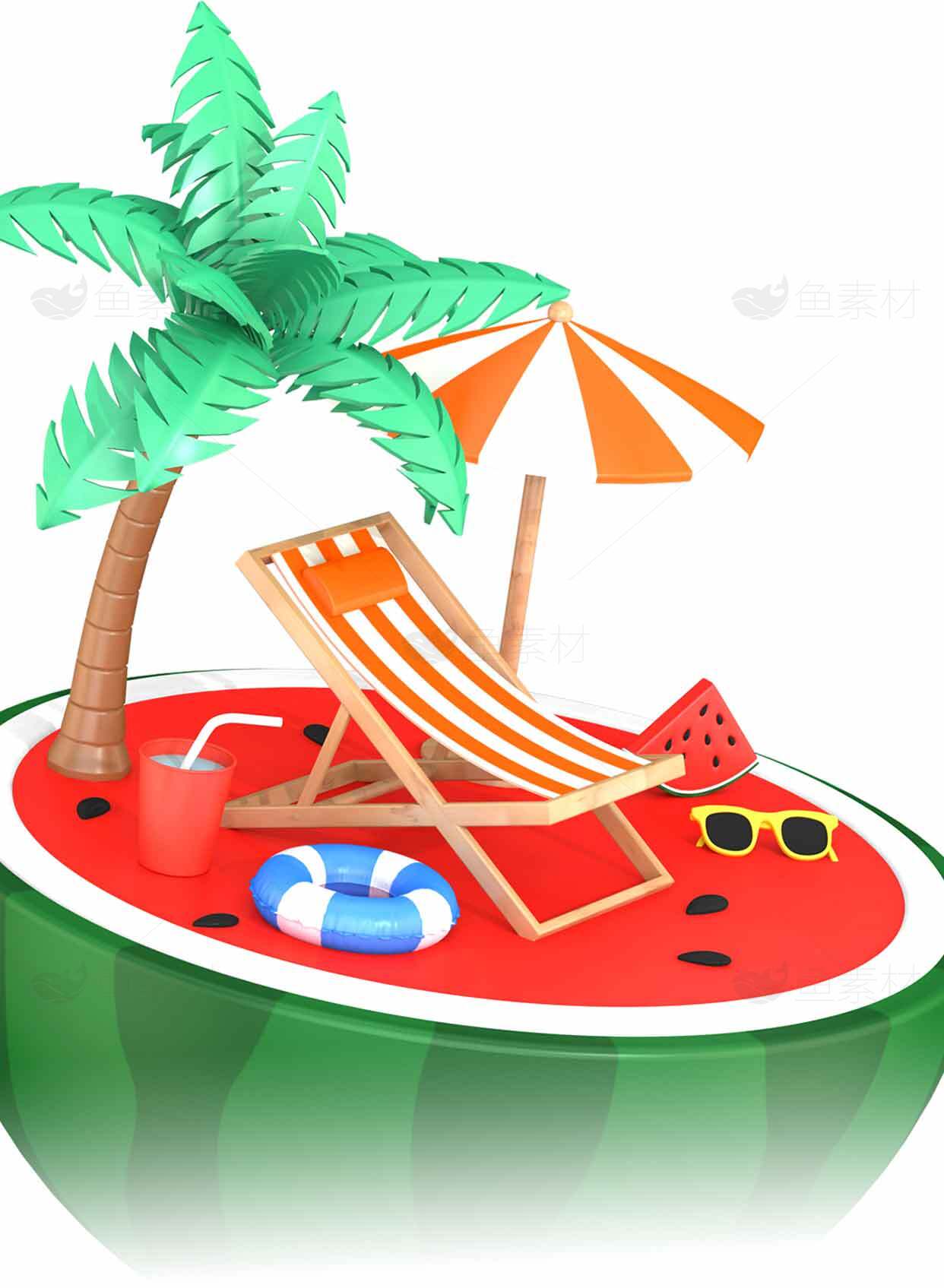 夏日清凉西瓜岛创意插画素材