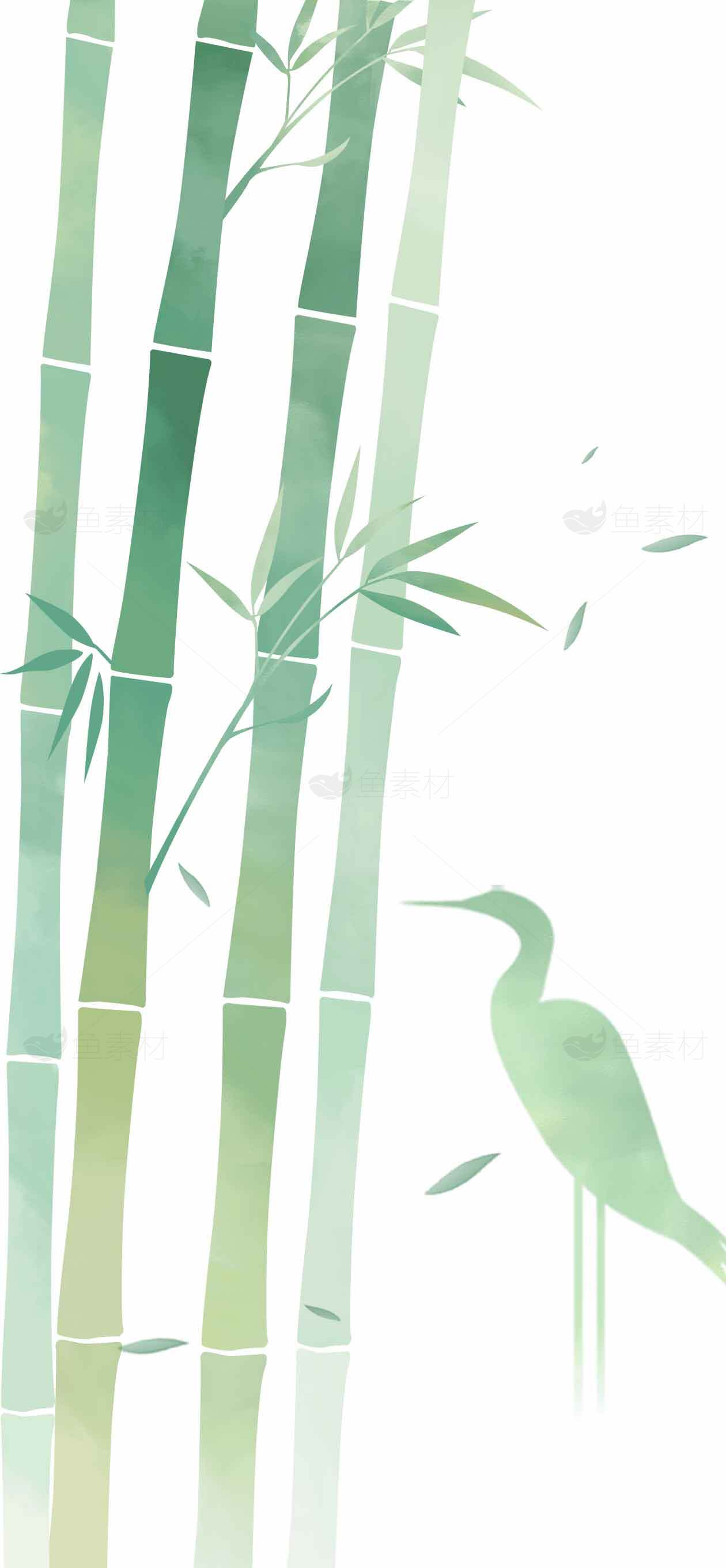 竹林与白鹭水墨风背景图片素材