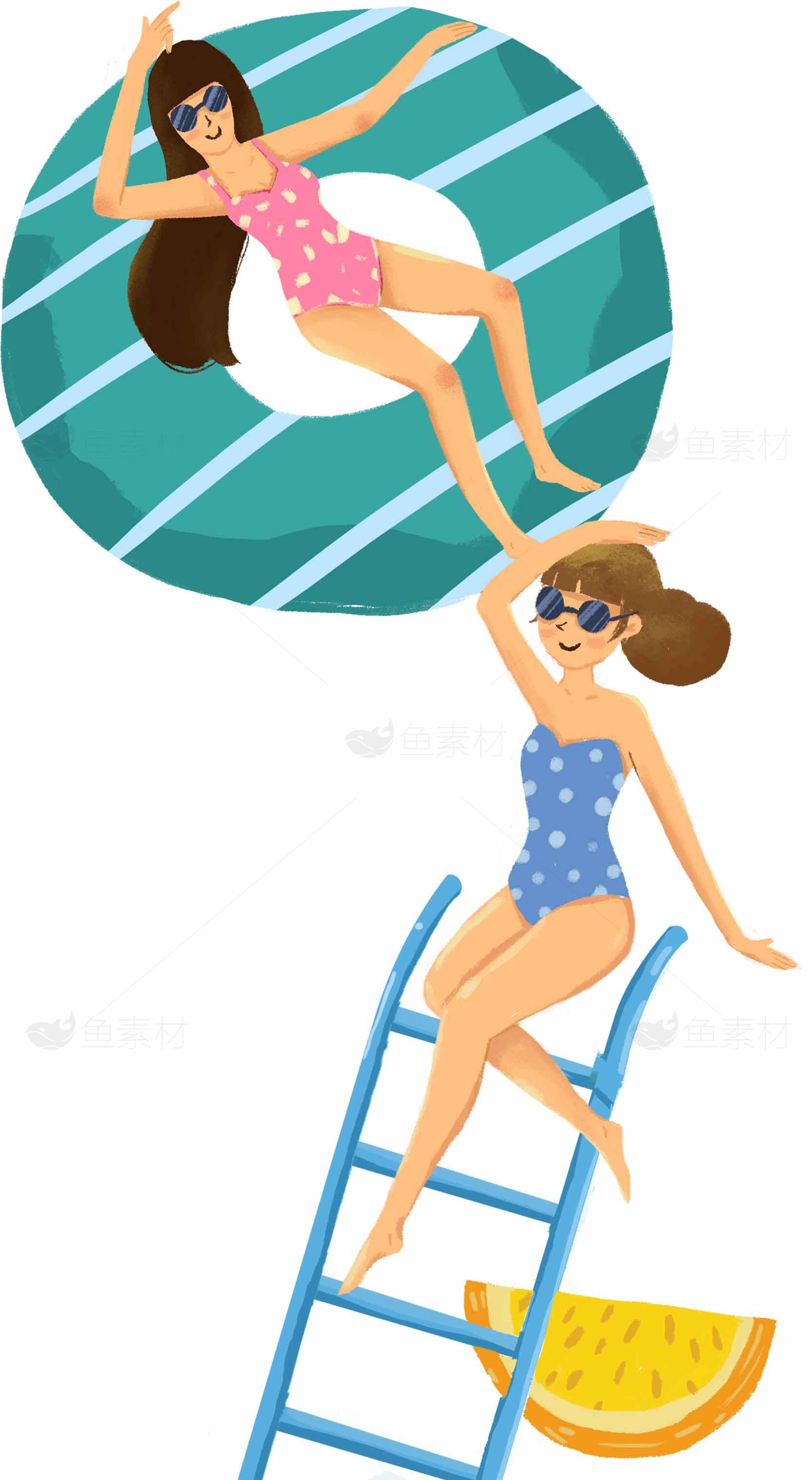 夏日泳池派对主题插画素材设计
