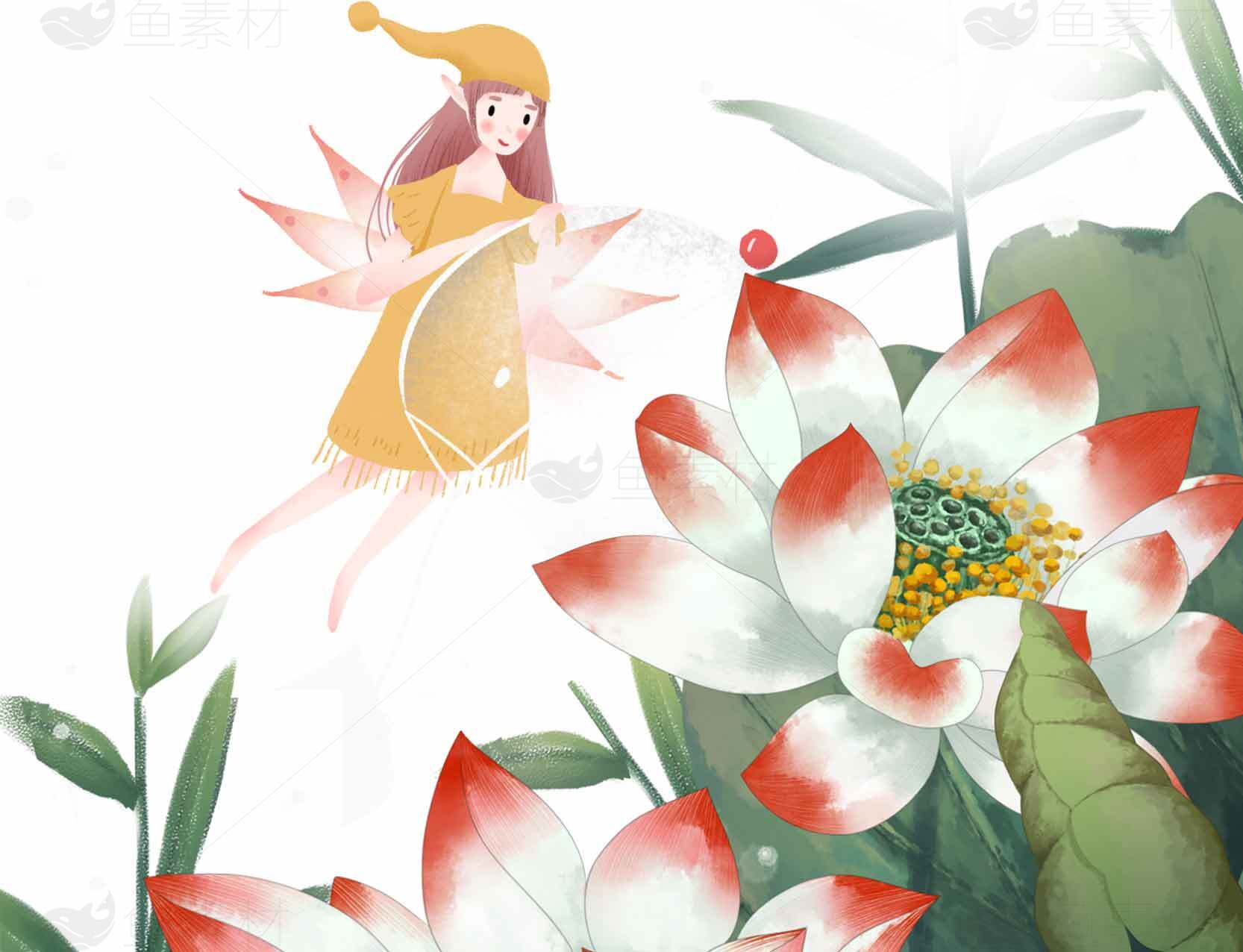梦幻童话中的莲花仙子插画素材