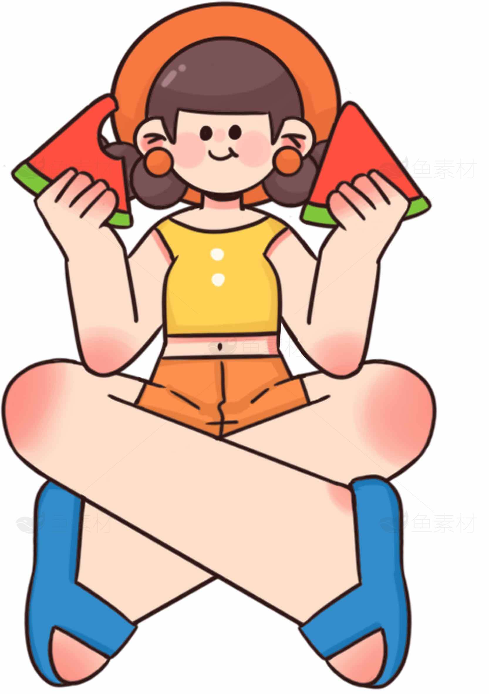 夏日卡通女孩手持西瓜插画素材